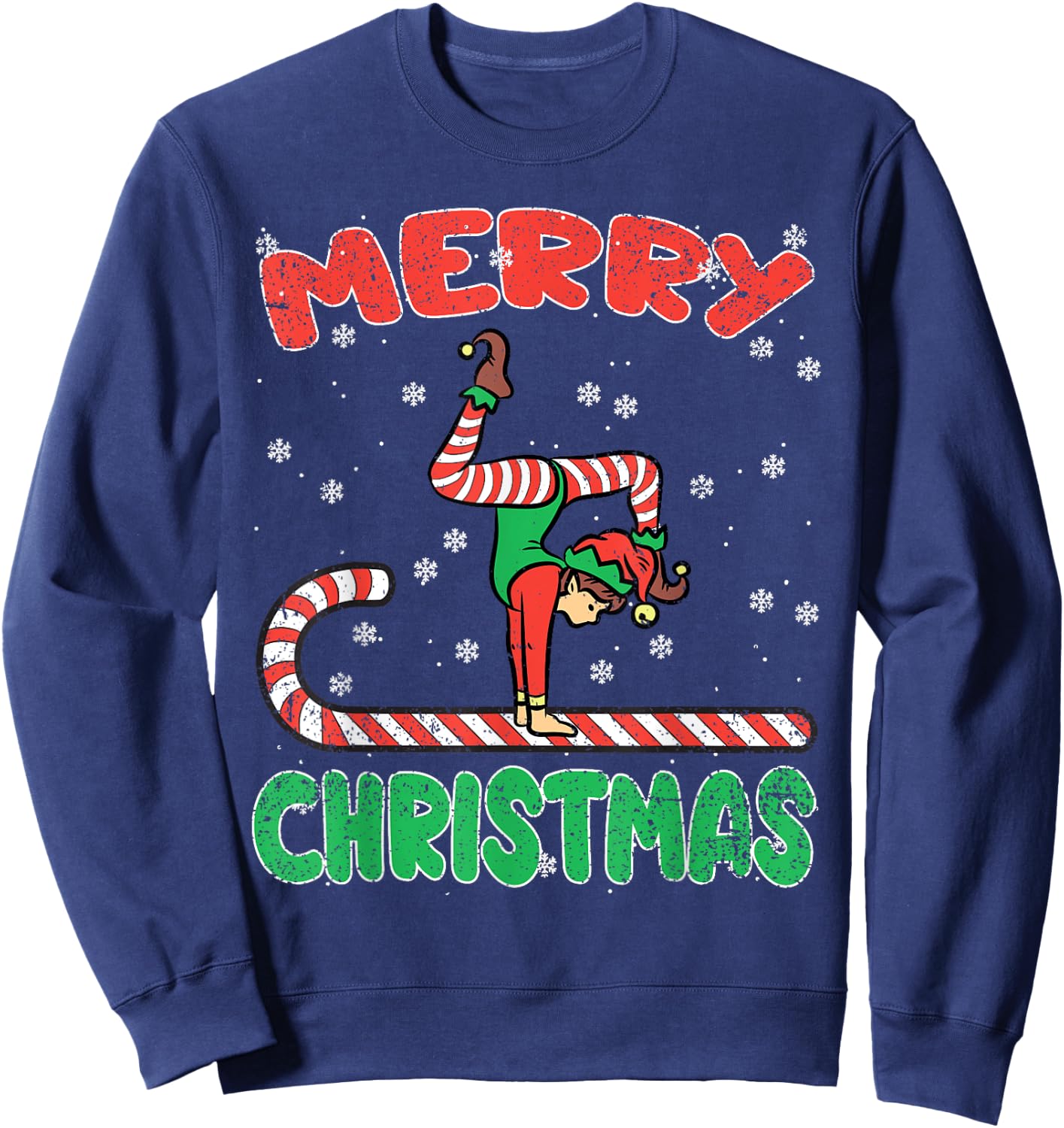 Gymnast Elf Christmas Pajama X-mas Candy Cane Snowflakes Sweatshirt - Sweatshirt | Navy