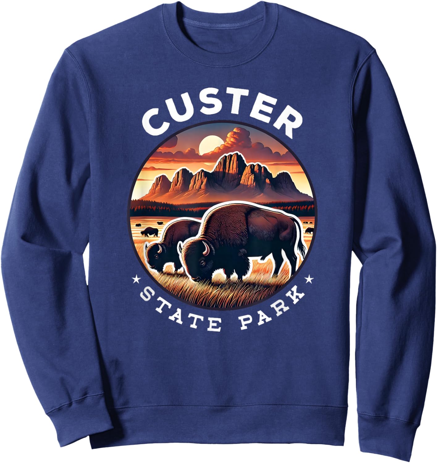 Custer Hiking Souvenir, Custer State Park, Bisons Herd Sweatshirt - Sweatshirt | Navy