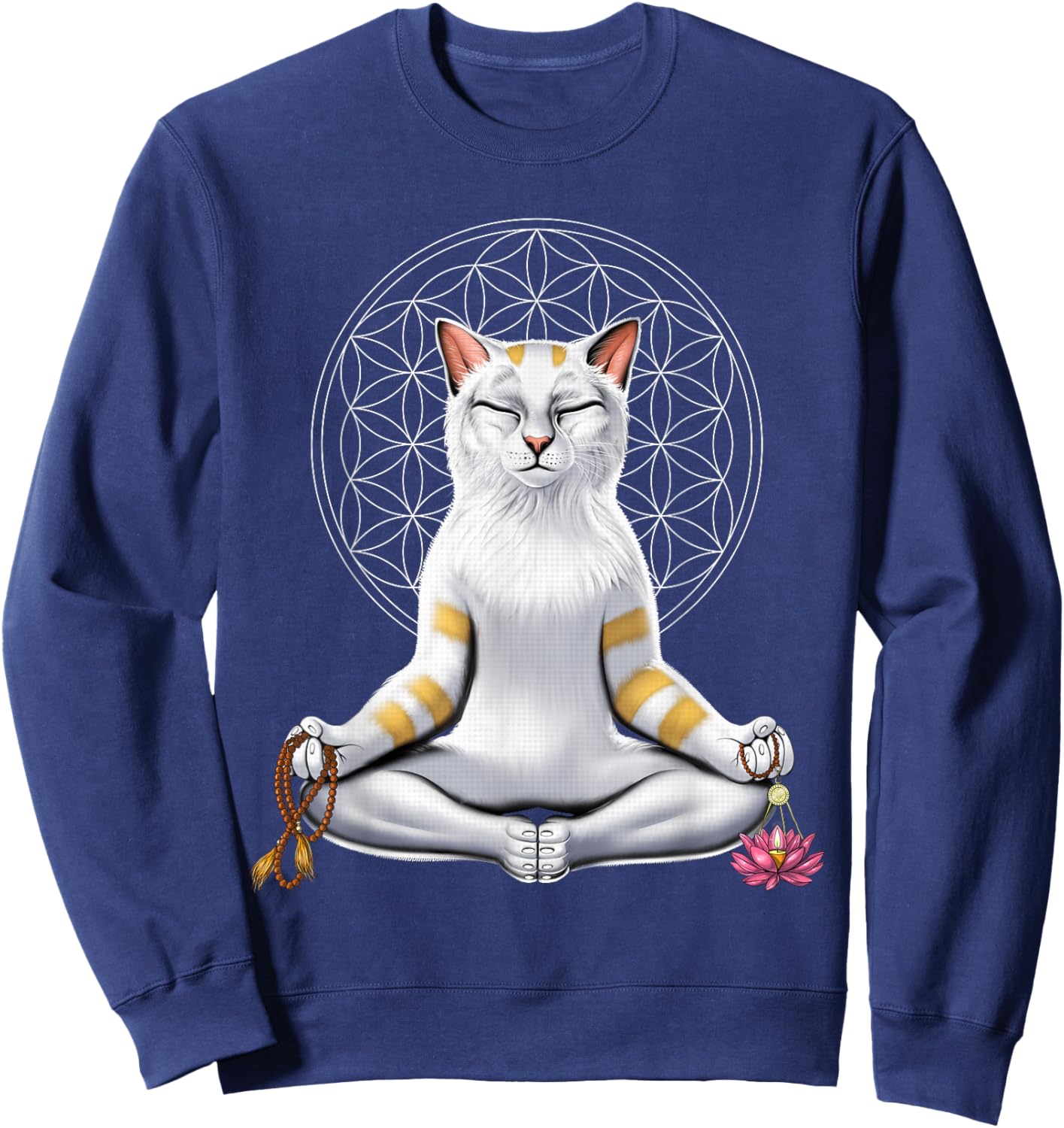 Cat Yoga Meditation Spiritual Zen Flower Of Life Men Women Kids Sweatshirt - Sweatshirt | Navy