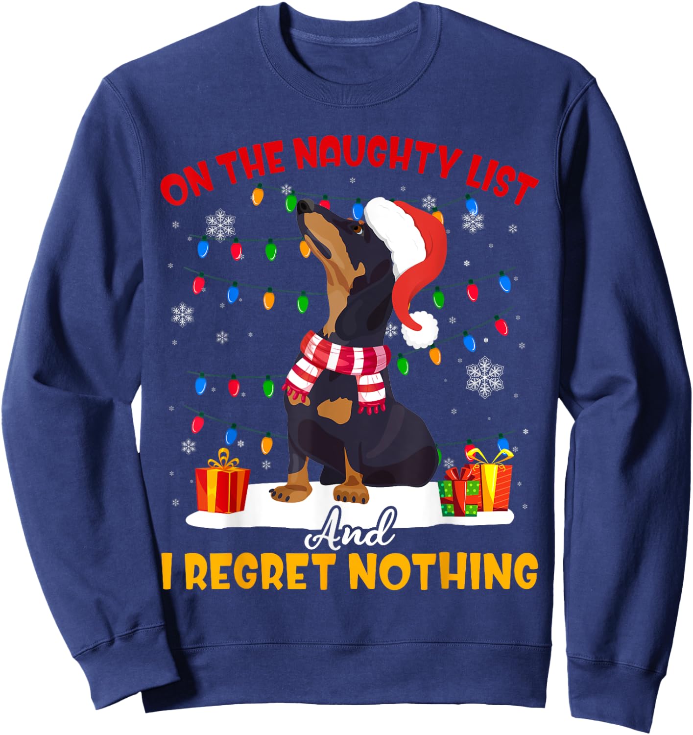 Dachshund Santa On The Naughty List Dachshund Christmas Gift Sweatshirt - Sweatshirt | Navy