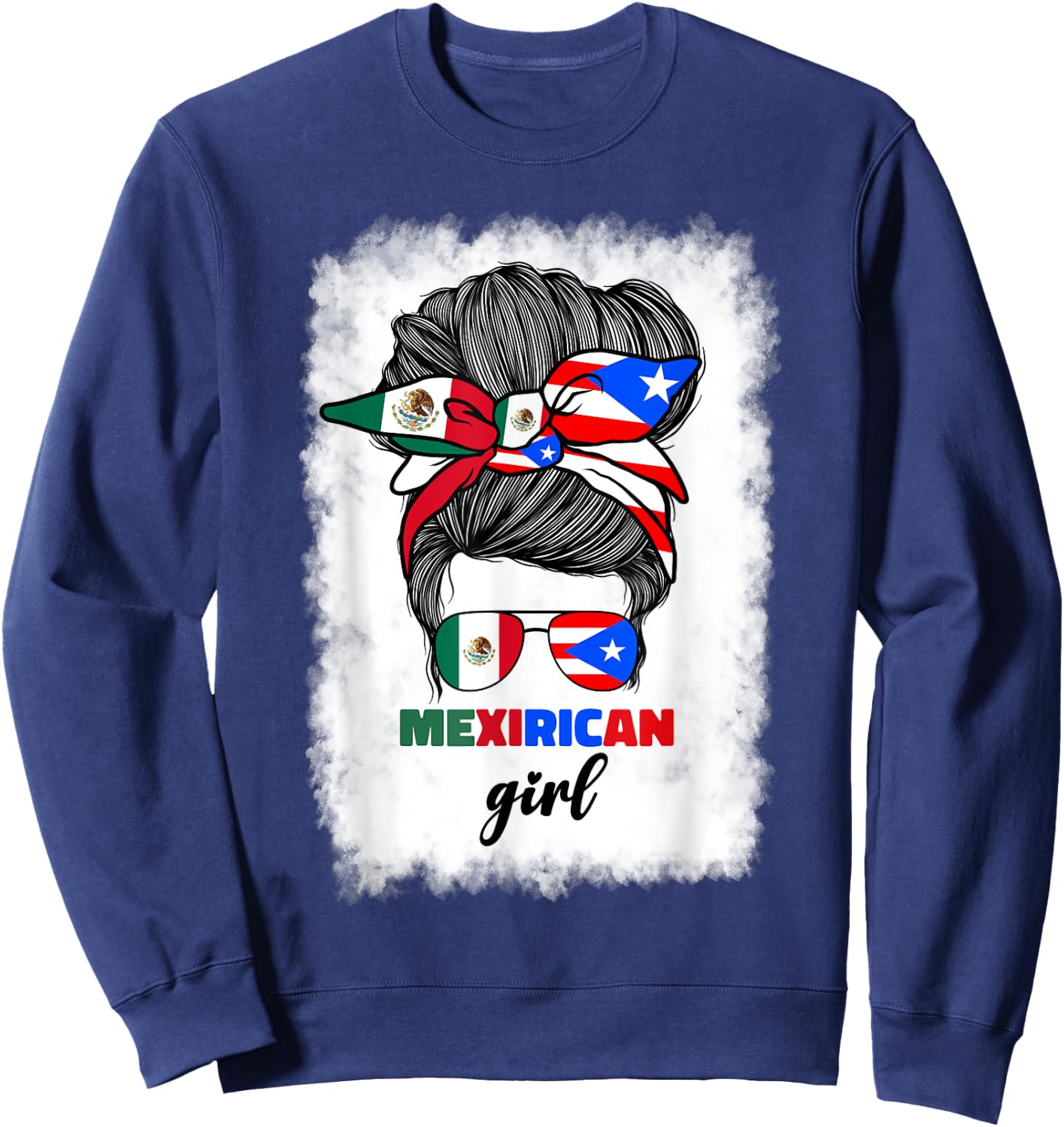 Mexirican Girl Mix Half Mexican And Puerto Rican Rico Flag Sweatshirt - Sweatshirt | Navy