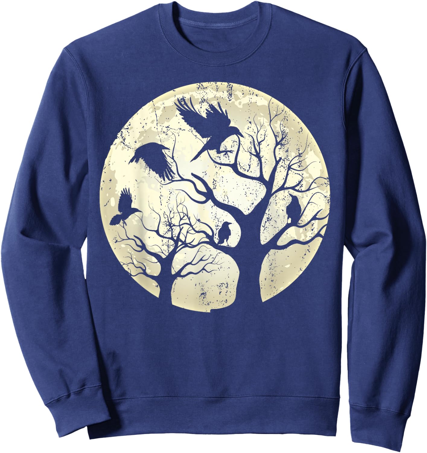 Gothic Animal Forest Bird Raven Creepy Night Moonlight Crow Sweatshirt - Sweatshirt | Navy