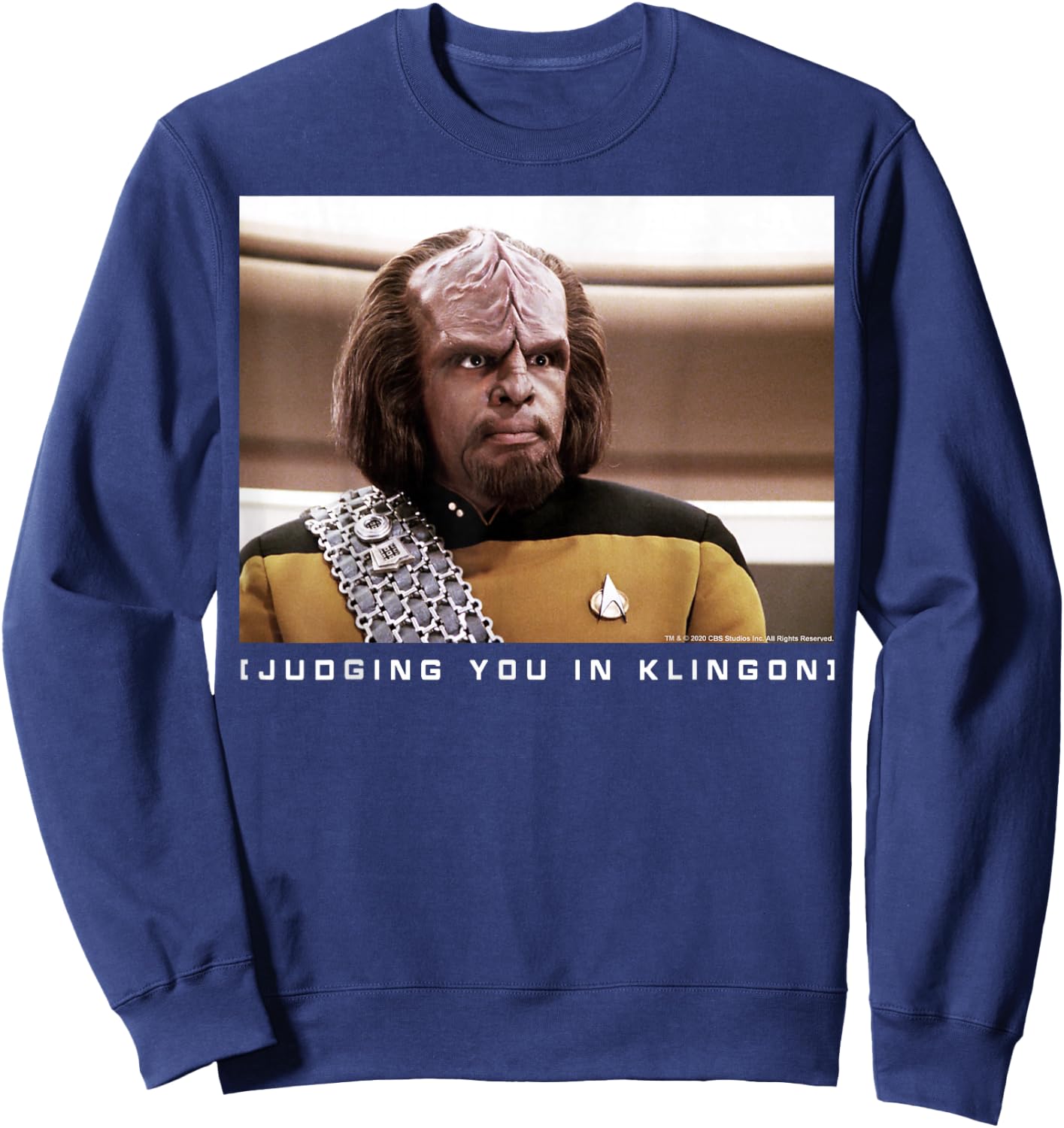 Star Trek: The Next Generation Worf Judging You in Klingon Sweatshirt - Sweatshirt | Navy