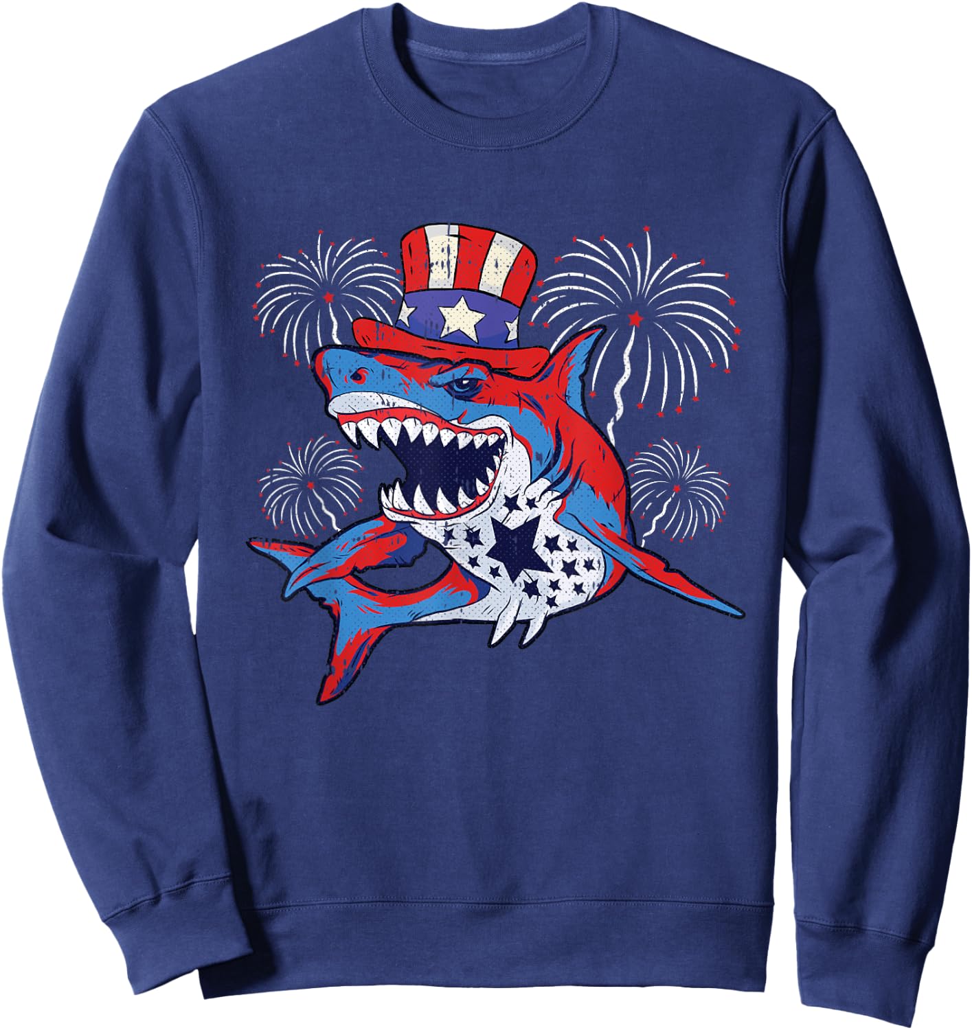 Shark American Flag 4th Of July Jawsome Patriotic Animal Sweatshirt - Sweatshirt | Navy