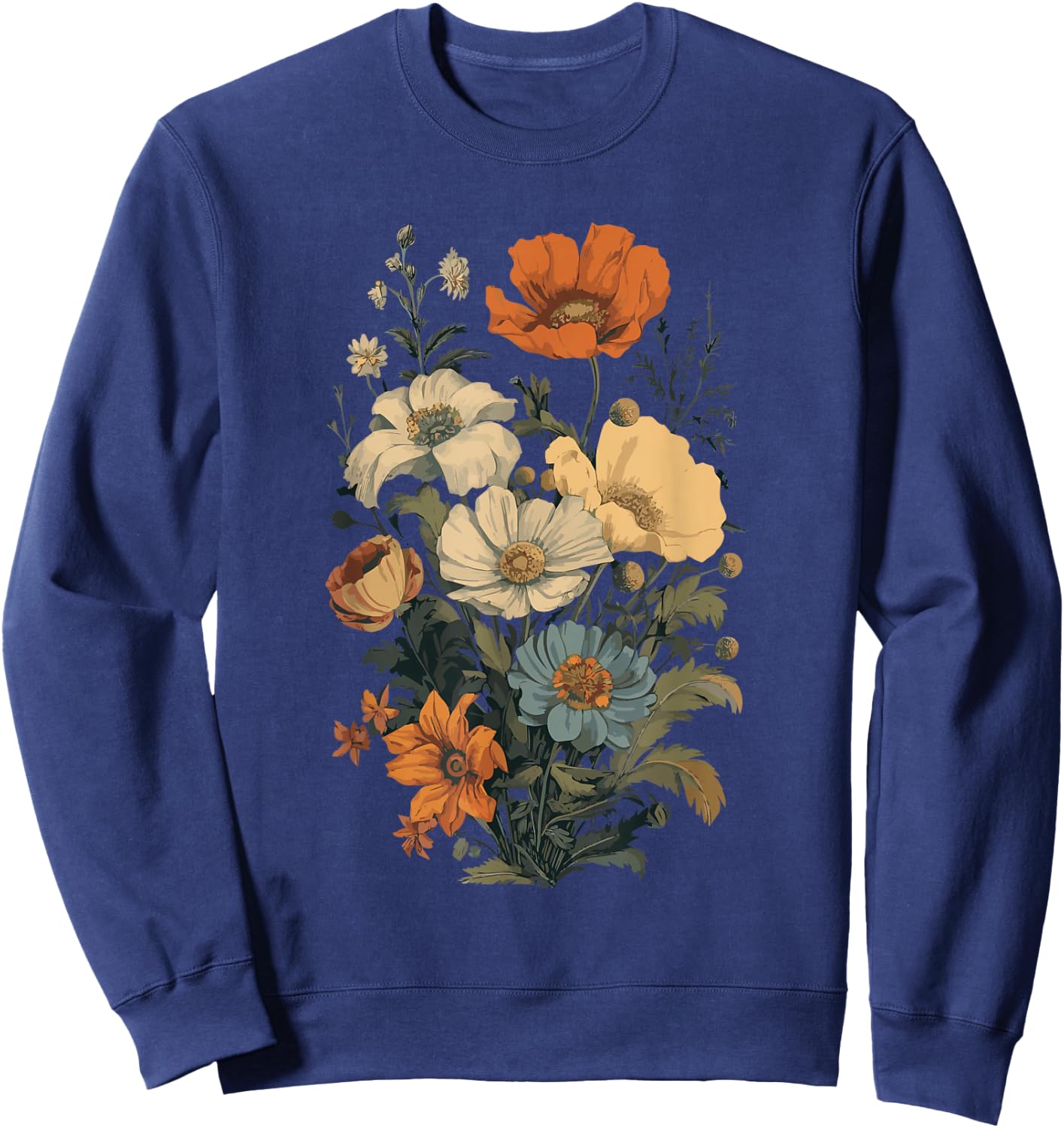 Vintage Flowers Floral Pressed Flower Sweatshirt - Sweatshirt | Navy