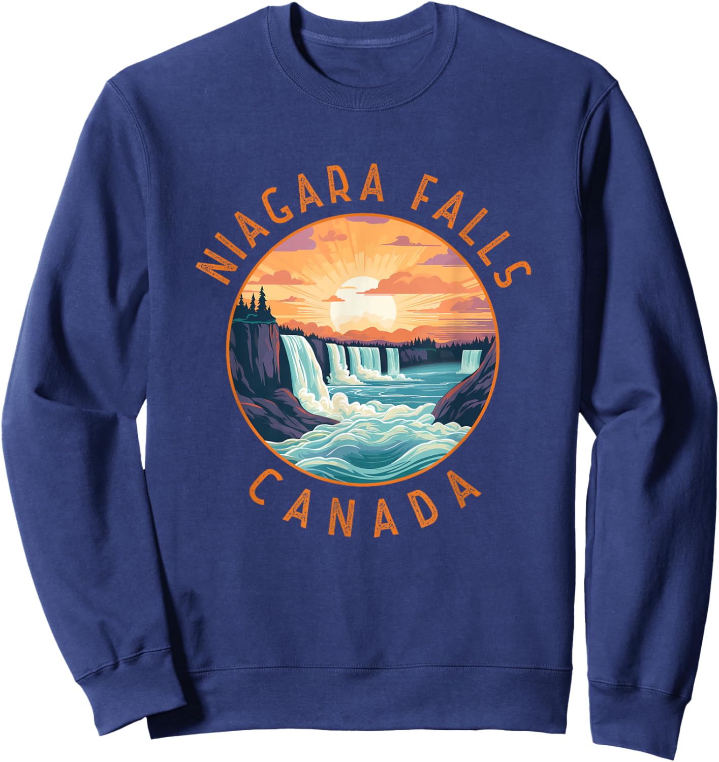 Niagara Falls Canada Retro Distressed Circle Vintage Sweatshirt - Sweatshirt | Navy