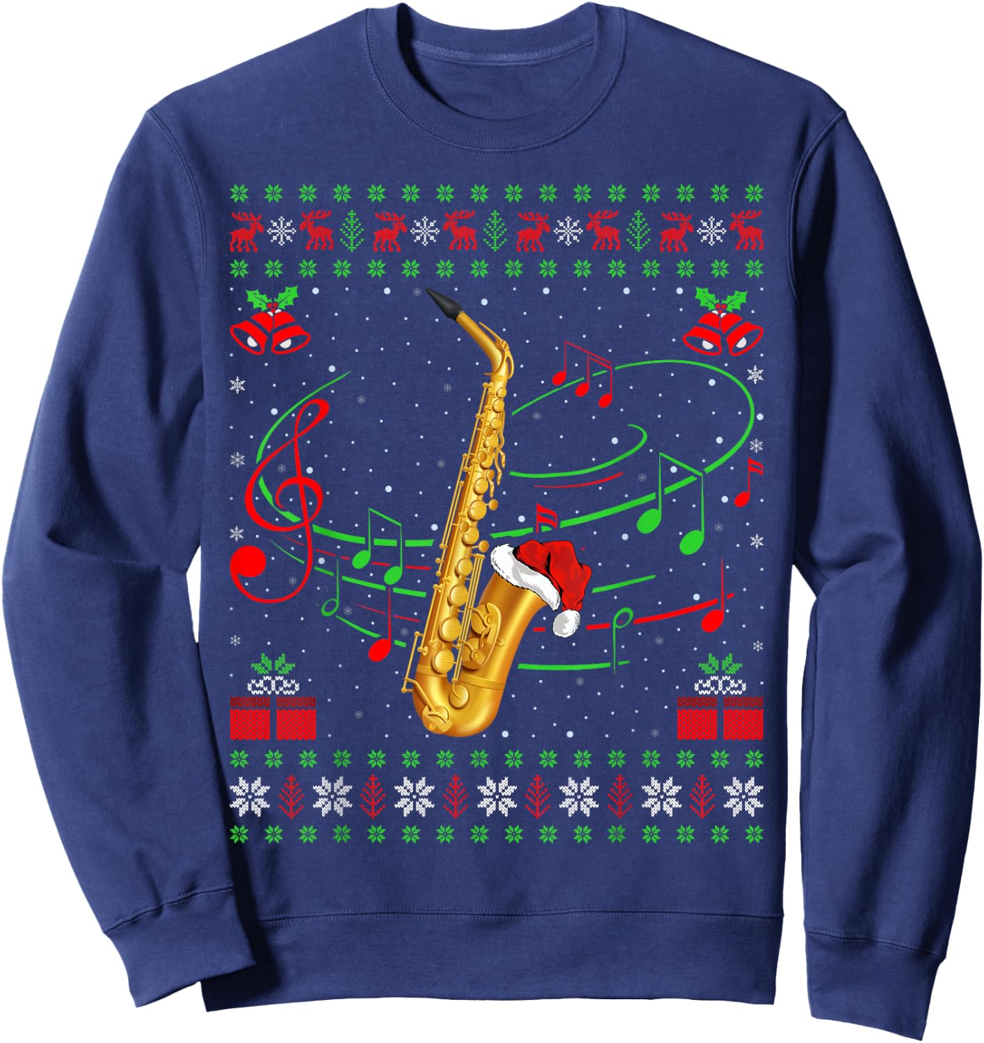 Saxophone Music Lover Xmas Gift Ugly Saxophone Christmas Sweatshirt - Sweatshirt | Navy