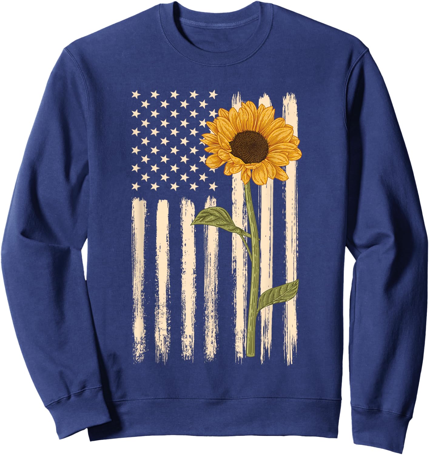 Patriotic American Flag Sunflower casual graphic Sweatshirt - Sweatshirt | Navy