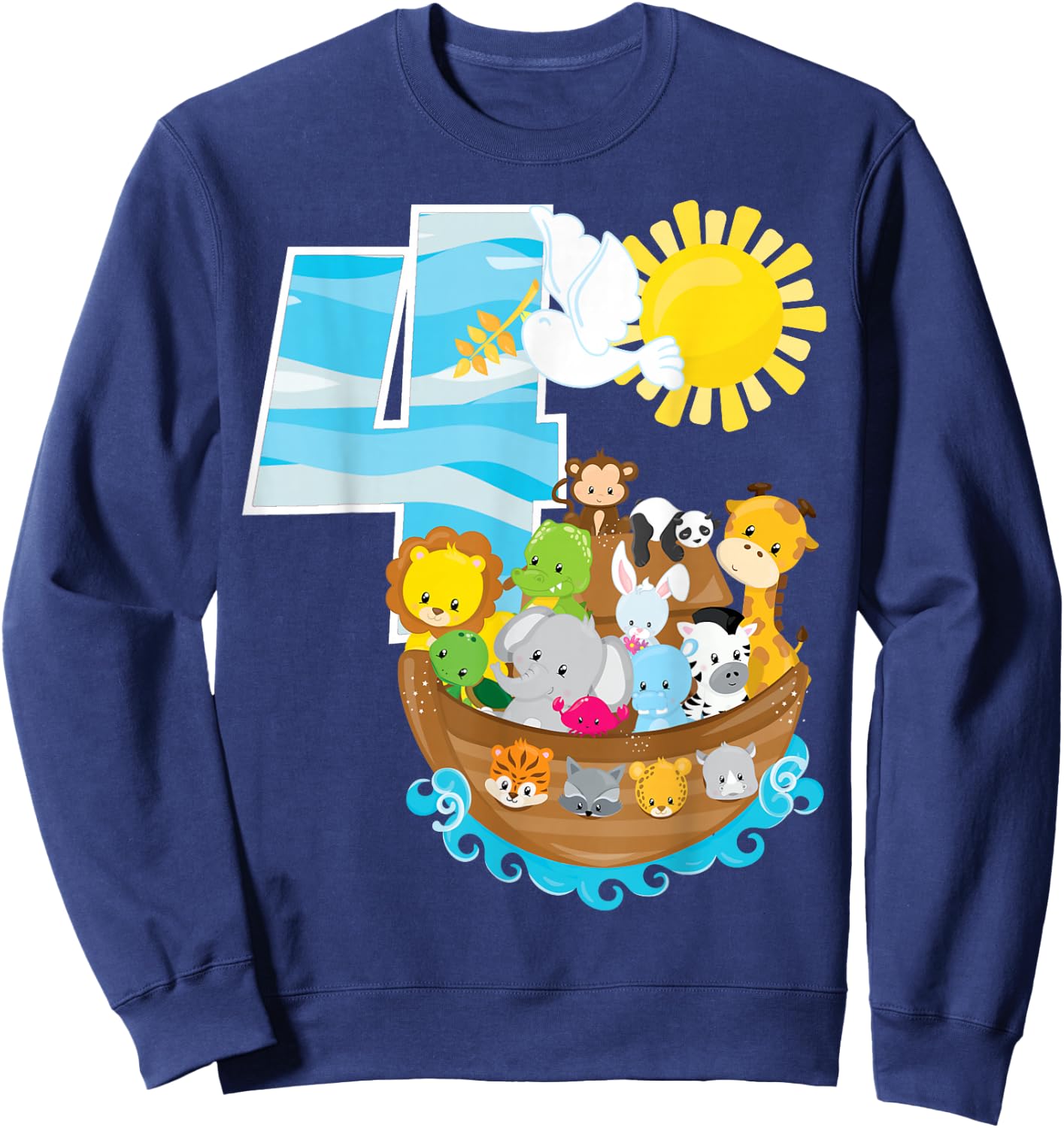 Noah's Ark Birthday Party 4th Birthday 4 Year Old Toddler Sweatshirt - Sweatshirt | Navy
