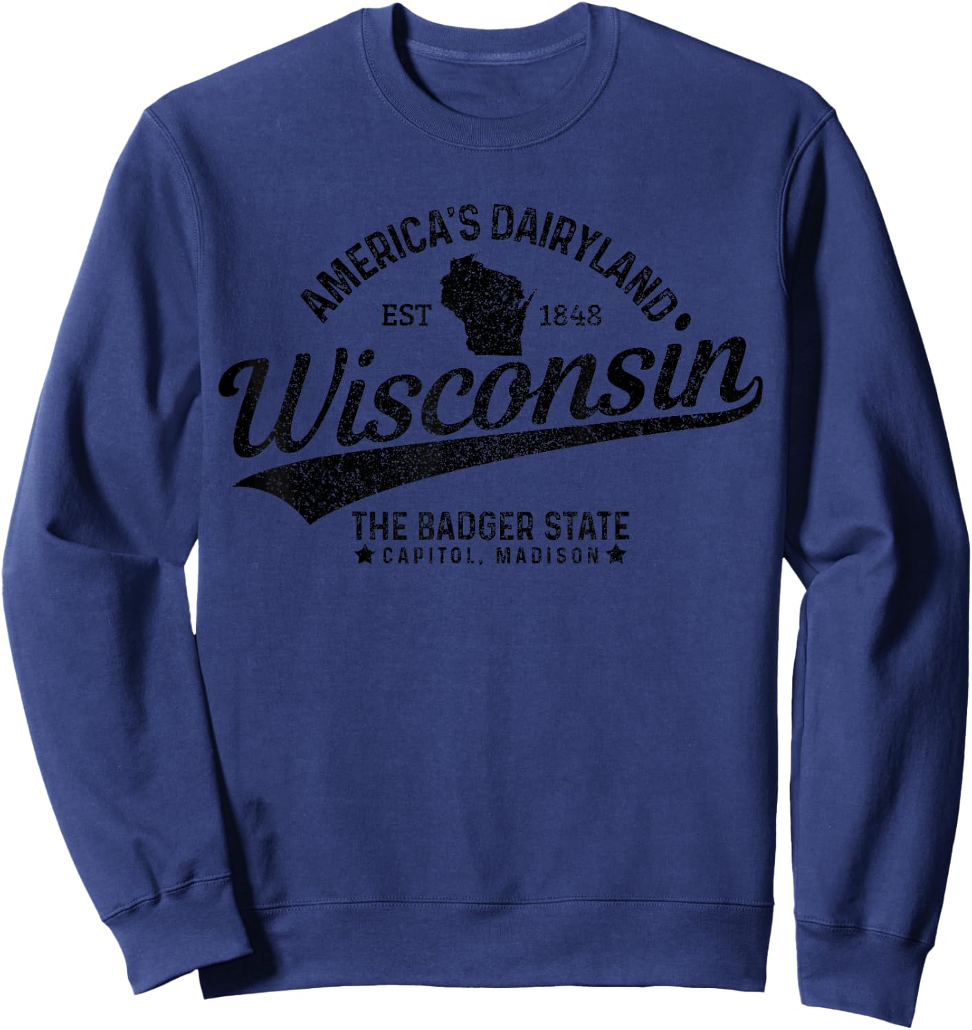 Wisconsin The Badger State EST 1848 State Map Gift Sweatshirt - Sweatshirt | Navy