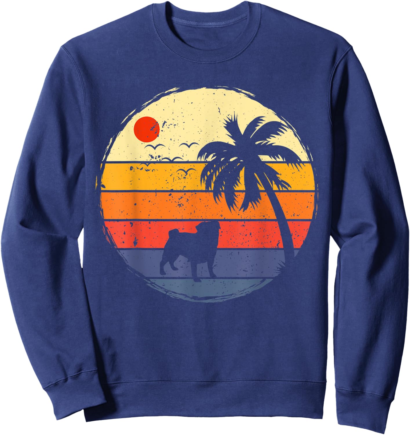 Retro Vintage Style Silhouette Pug Dog Animal Lovers Owners Sweatshirt - Sweatshirt | Navy