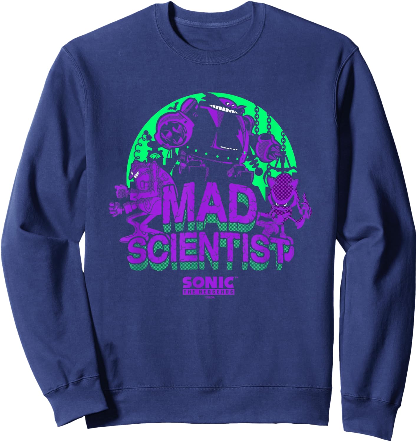 Sonic The Hedgehog Halloween Mad Scientist Eggman Retro Neon Sweatshirt - Sweatshirt | Navy