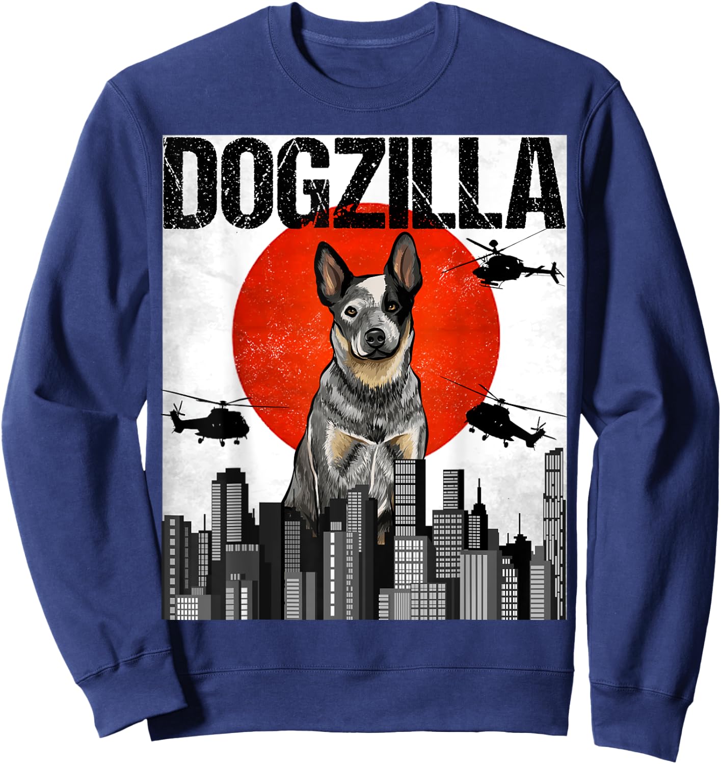 Funny Vintage Japanese Dogzilla Australian Cattle Dog Women Sweatshirt - Sweatshirt | Navy