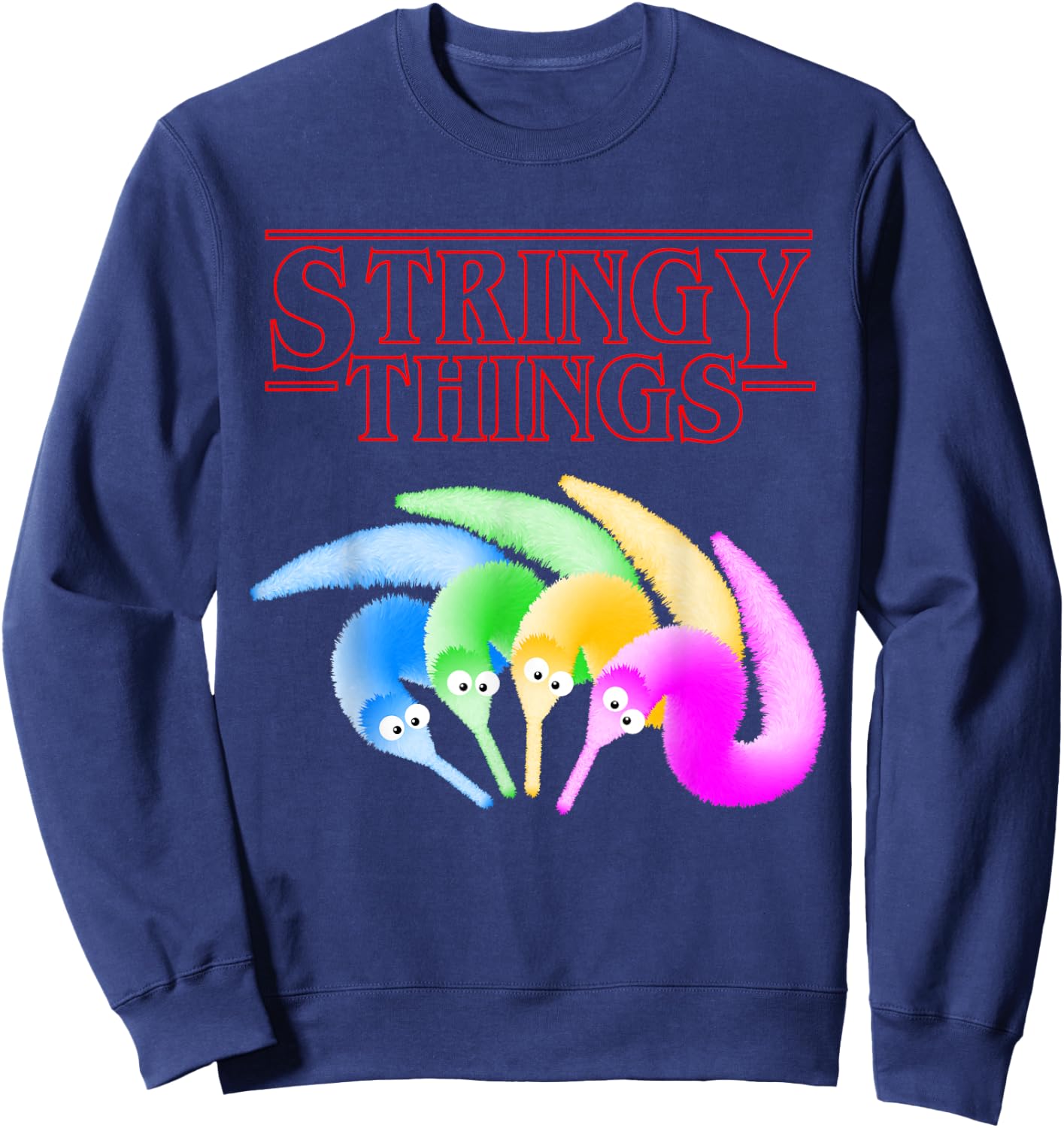Stringy Things, Fuzzy Magic Worm on a String Meme Sweatshirt - Sweatshirt | Navy