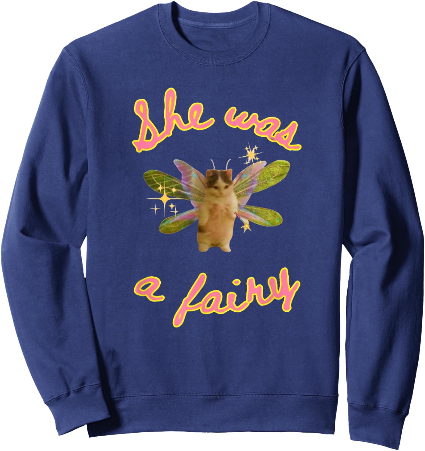 She was A Fairy Meme, Funny Cat Meme Gift Sweatshirt - Sweatshirt | Navy