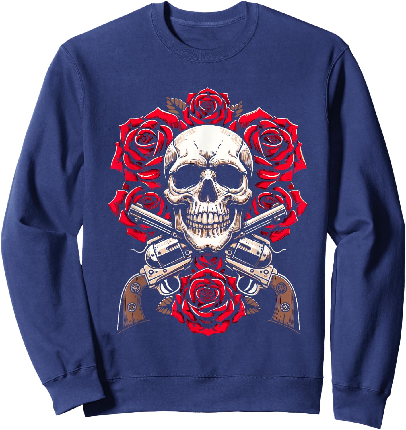 Guitar 80s Glam Rock - 1980s Skeleton Roses Skull Guns Sweatshirt - Sweatshirt | Navy