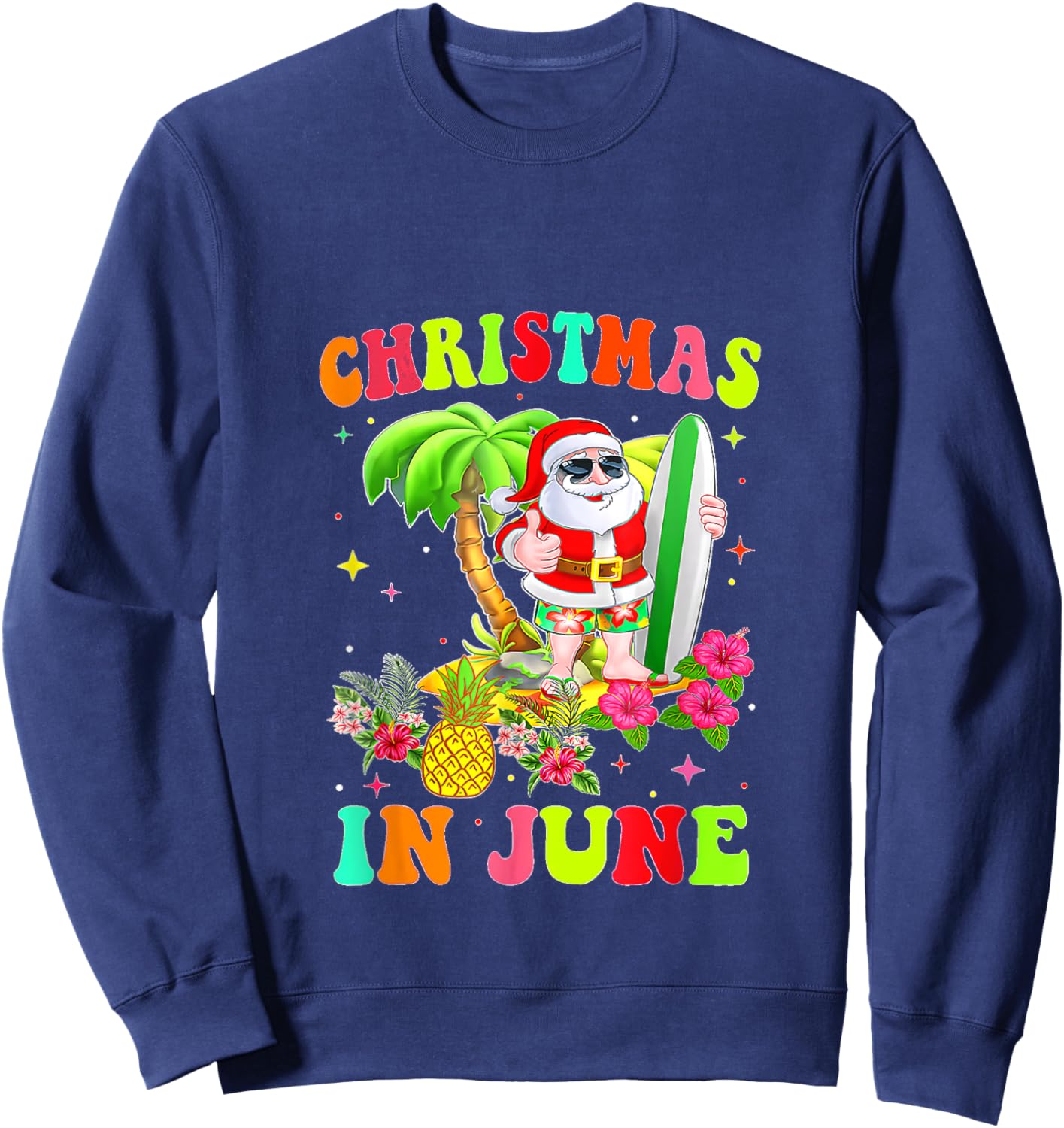 Christmas In June Funny Santa Flamingo Summer Vacation Women Kids Sweatshirt - Sweatshirt | Navy