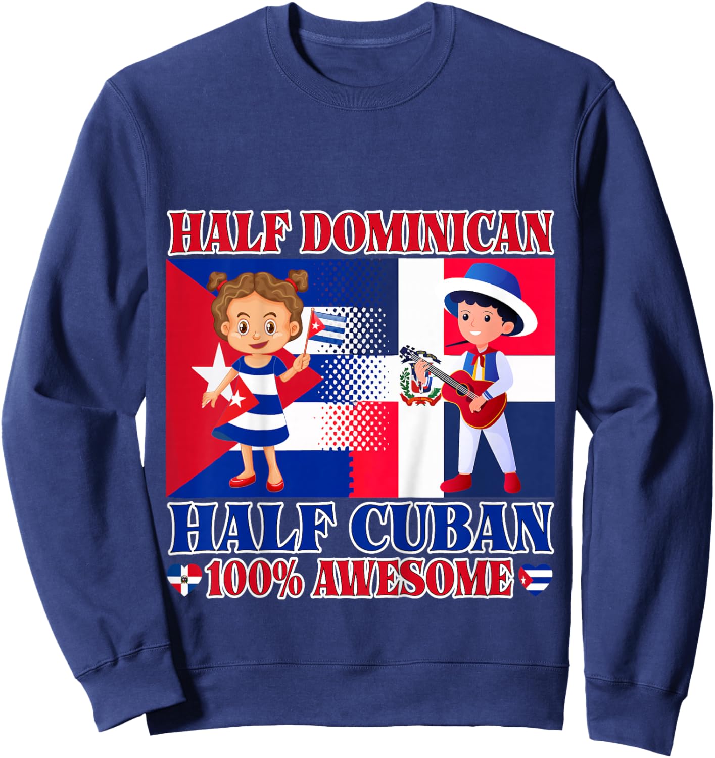 Half Cuban Half Dominican Republic Flag Toddler Girl Boy Sweatshirt - Sweatshirt | Navy