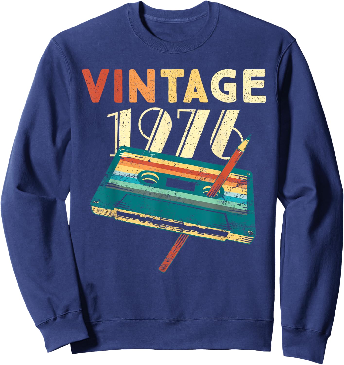 Vintage 1976 Music Cassette 49th Birthday Gifts 49 Years Old Sweatshirt - Sweatshirt | Navy