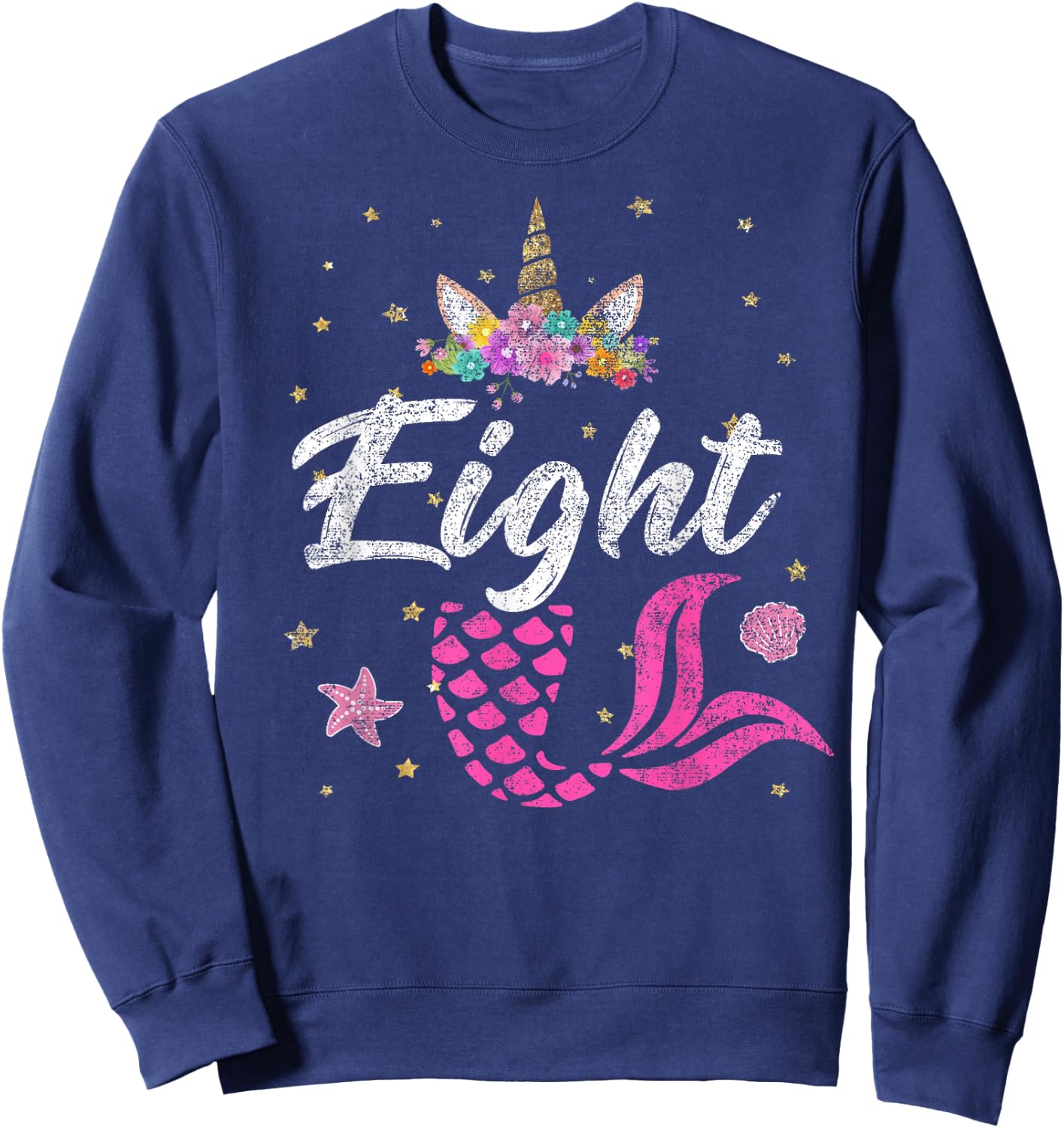 8th Birthday Girl Unicorn Shirt Mermaid Tail 8 Years Old Sweatshirt - Sweatshirt | Navy