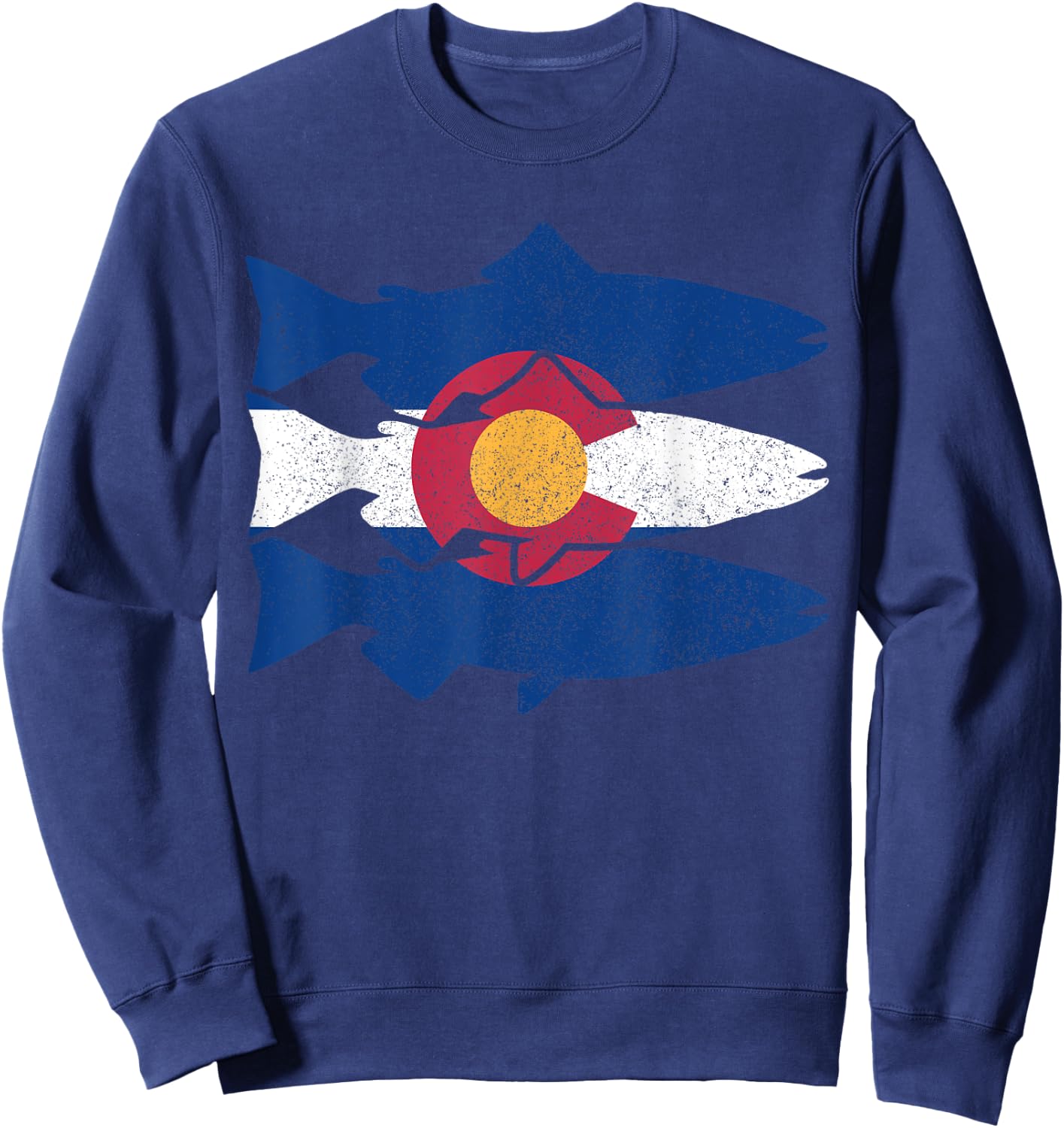 Colorado Fly Fishing Trout Salmon CO Flag Fisherman Gift Sweatshirt - Sweatshirt | Navy