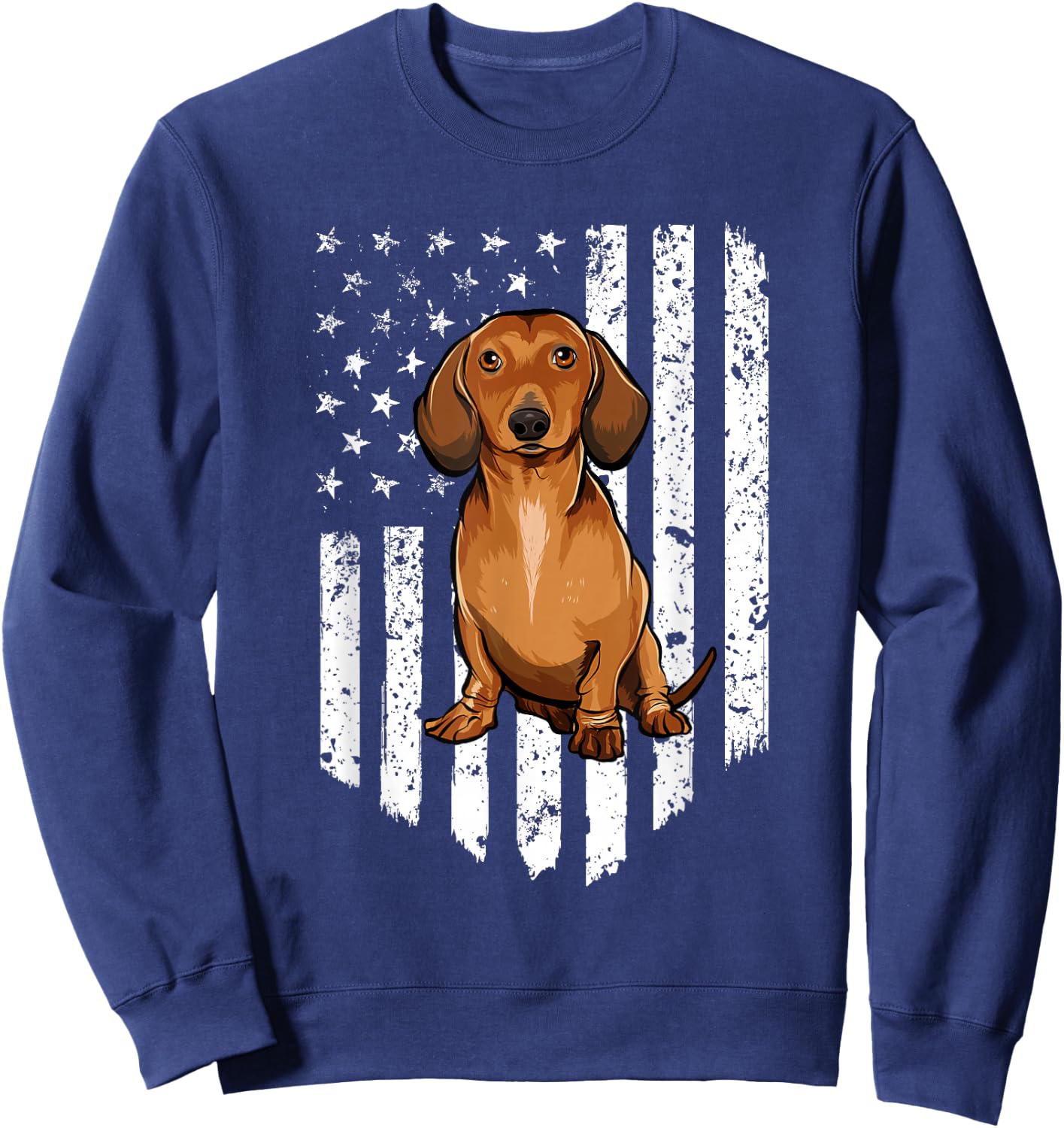 Black White American Flag Brown Dachshund 4th Of July USA Sweatshirt - Sweatshirt | Navy