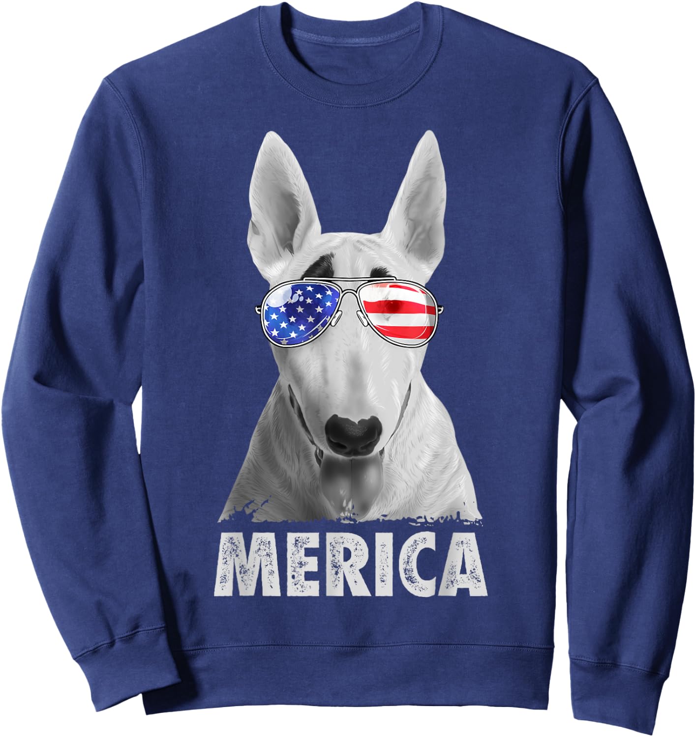 Bull Terrier 4th of July Merica Men American Flag Sunglasses Sweatshirt - Sweatshirt | Navy