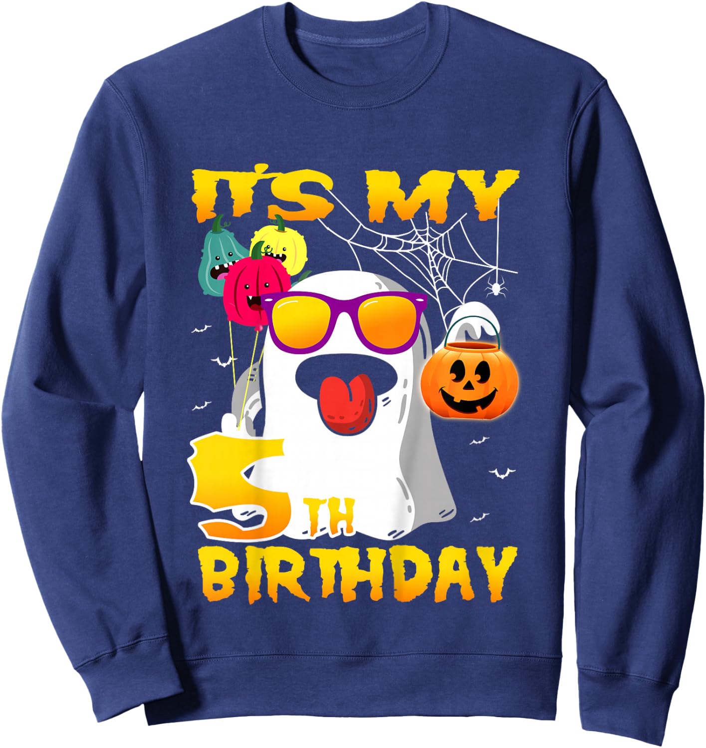Kids It's My 5th Birthday Ghost Funny Halloween 5 years old Boys Sweatshirt - Sweatshirt | Navy