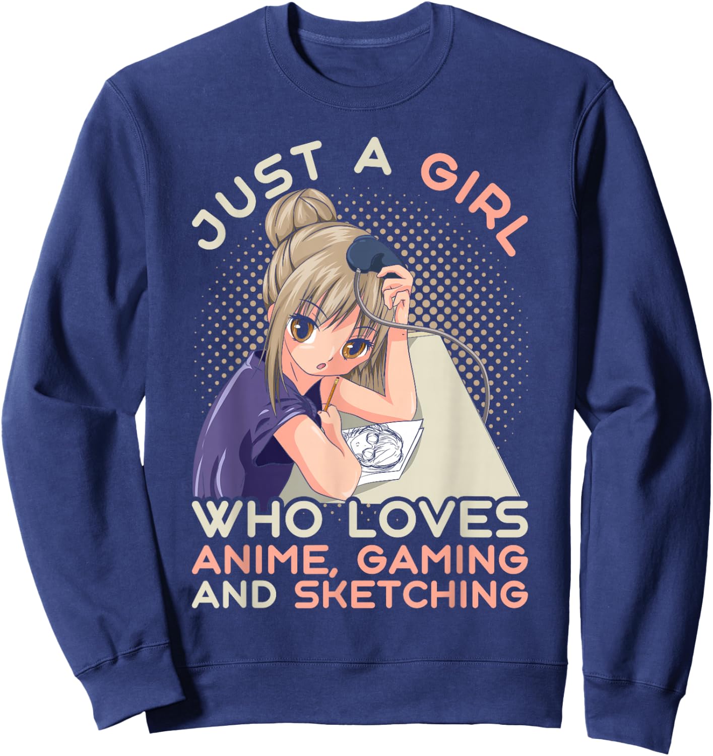 Video game Gaming Manga Drawing Anime Gamer Girls Sweatshirt - Sweatshirt | Navy