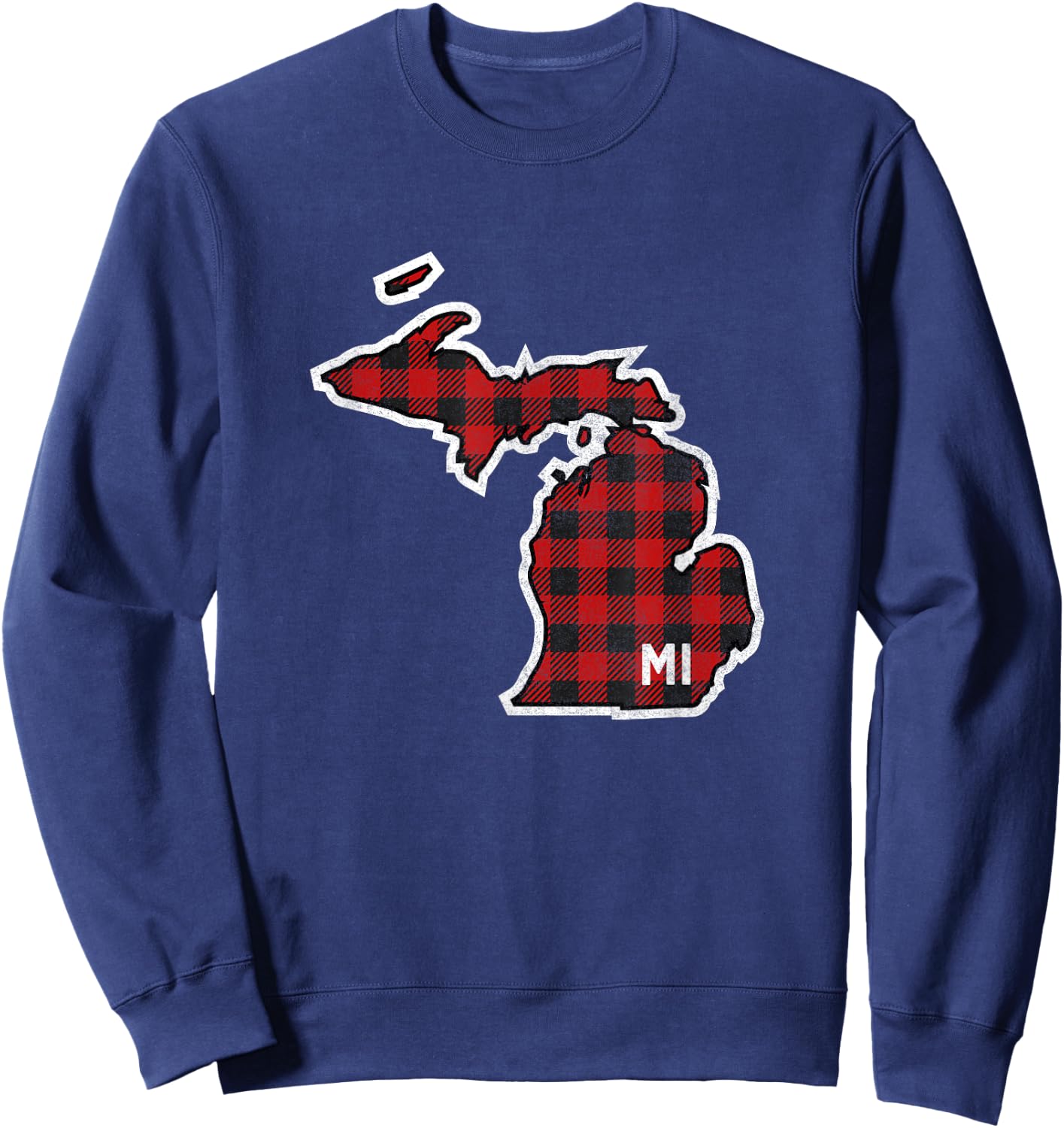 Best Michigan Buffalo Plaid MI State Outline Sweatshirt - Sweatshirt | Navy