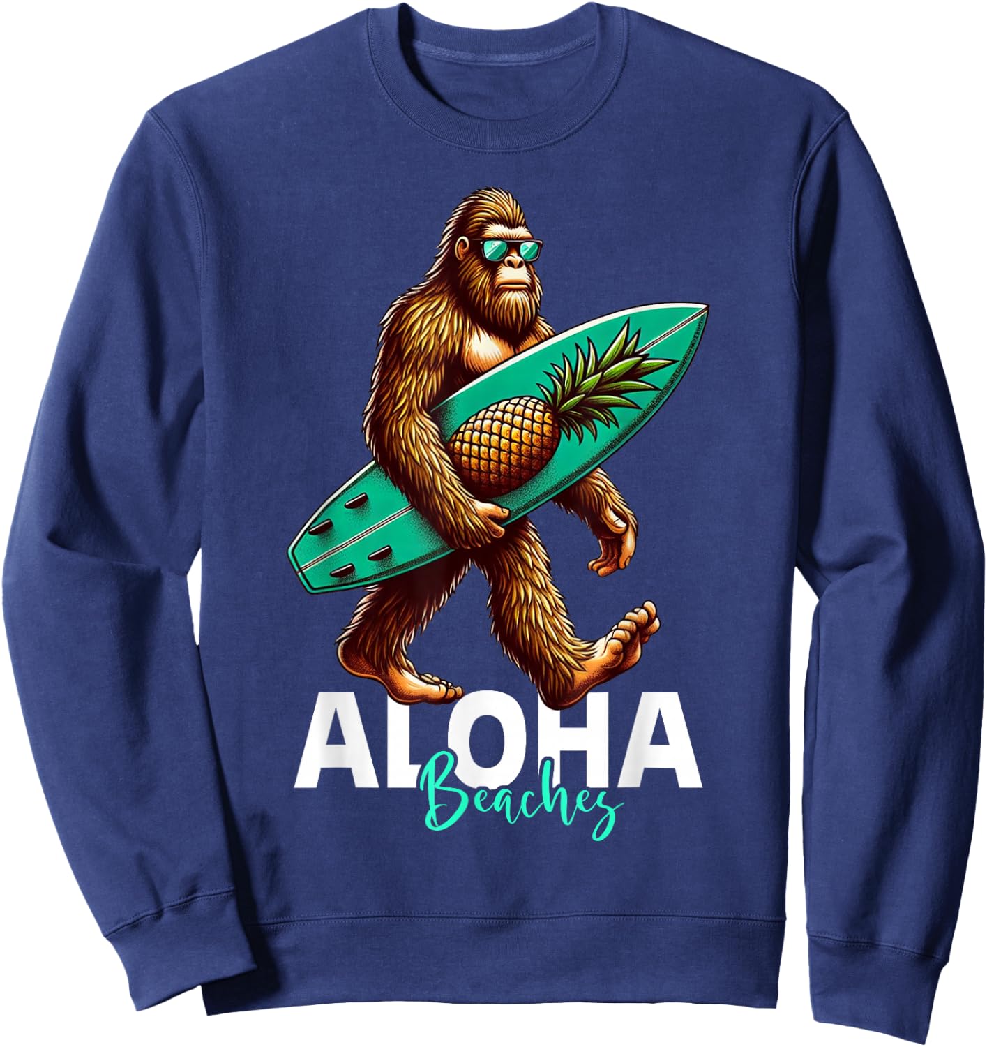 Kids Bigfoot Surfing Hawaiian Beach Funny Sasquatch Sweatshirt - Sweatshirt | Navy