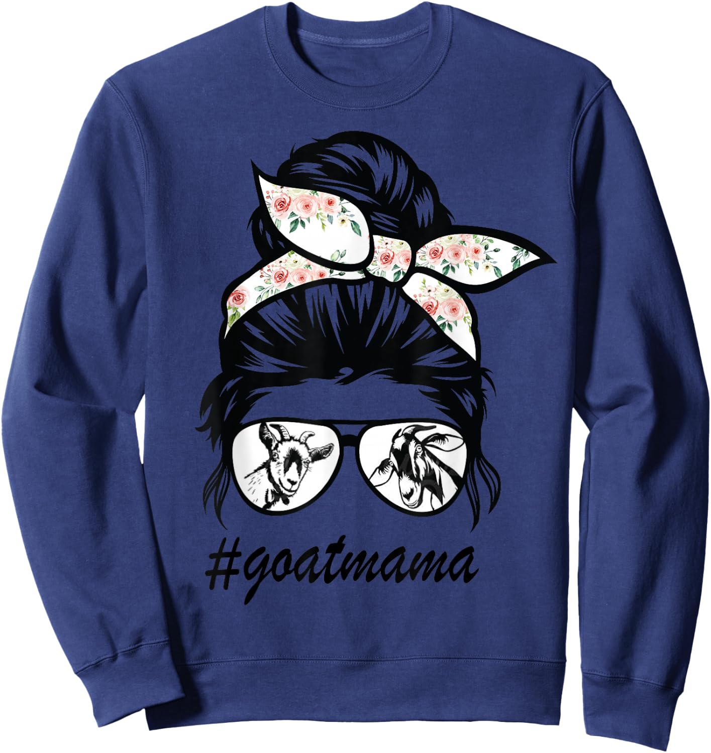 goat mama Messy Bun goat mom messy bun hair glasses Sweatshirt - Sweatshirt | Navy