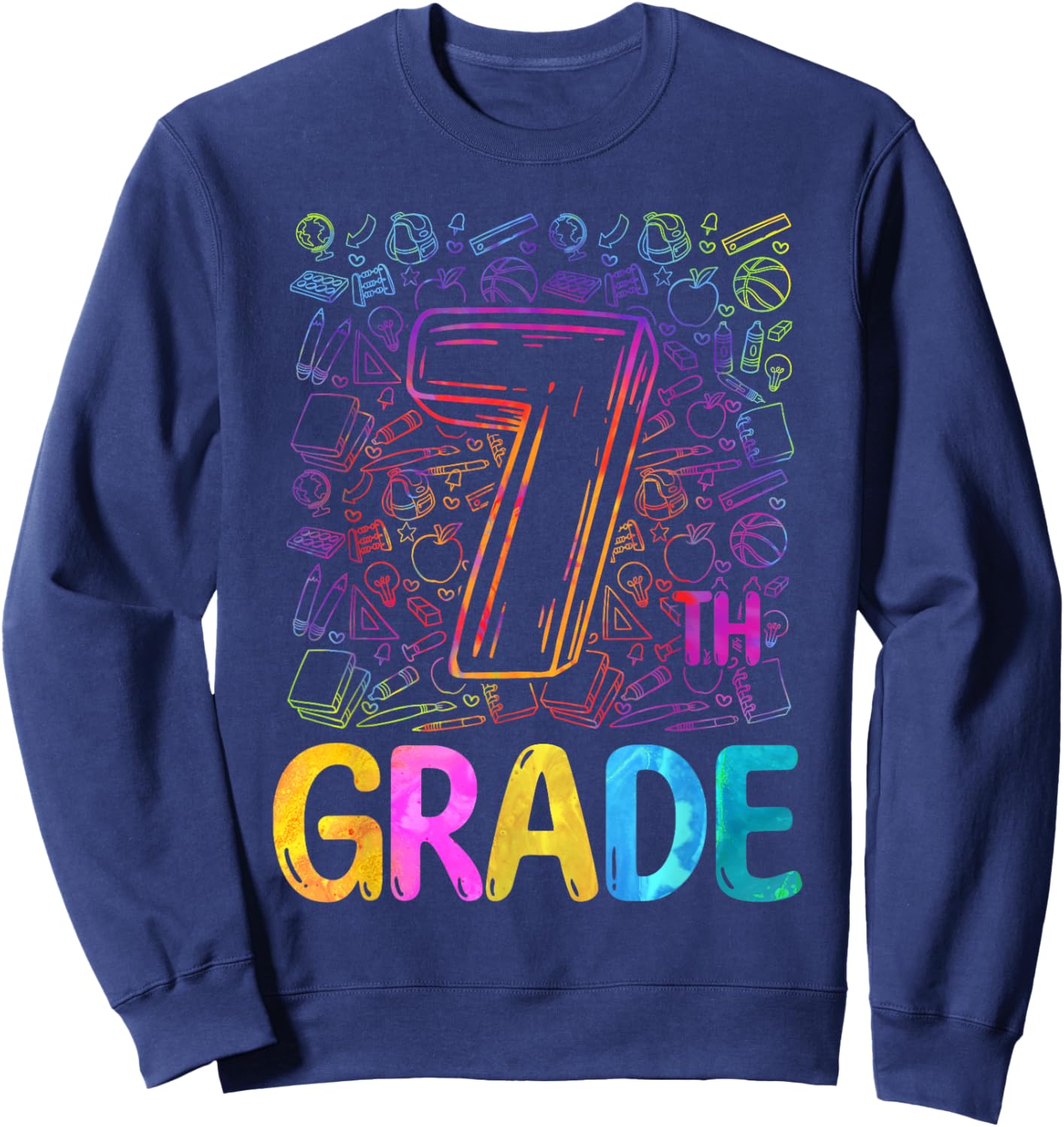 7th Grade Typography Team Seventh Grade Back To School Kids Sweatshirt - Sweatshirt | Navy