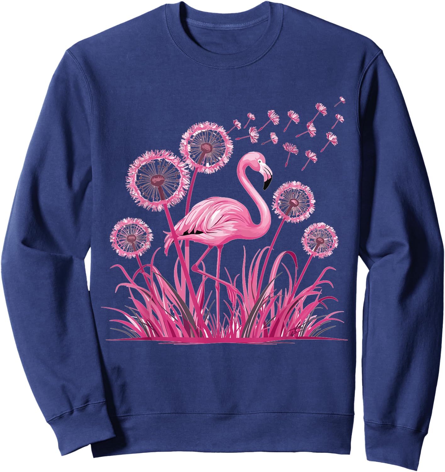 Flower Dandelion Tropical Bird Pink Flamingo Sweatshirt - Sweatshirt | Navy