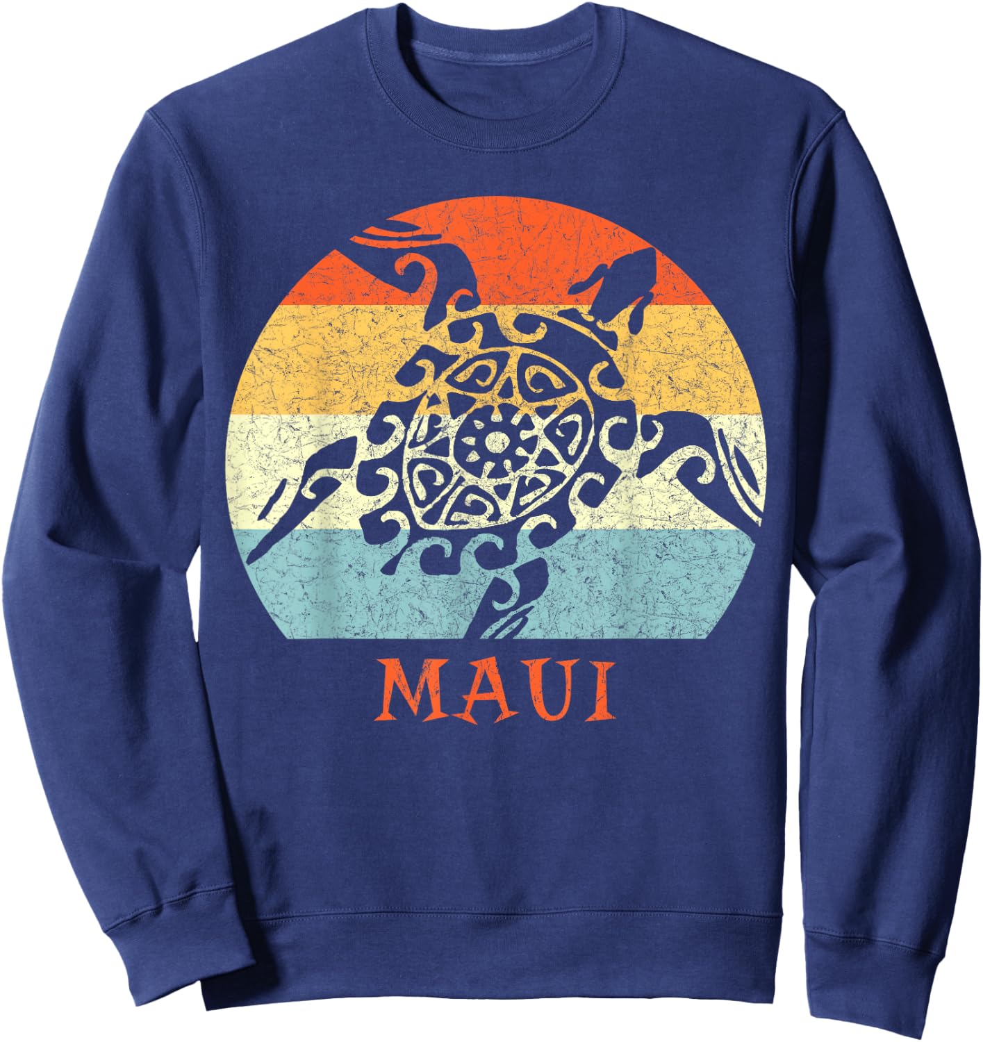 Maui, Hawaii Vintage Retro Sea Turtle Throwback Vacation Sweatshirt - Sweatshirt | Navy
