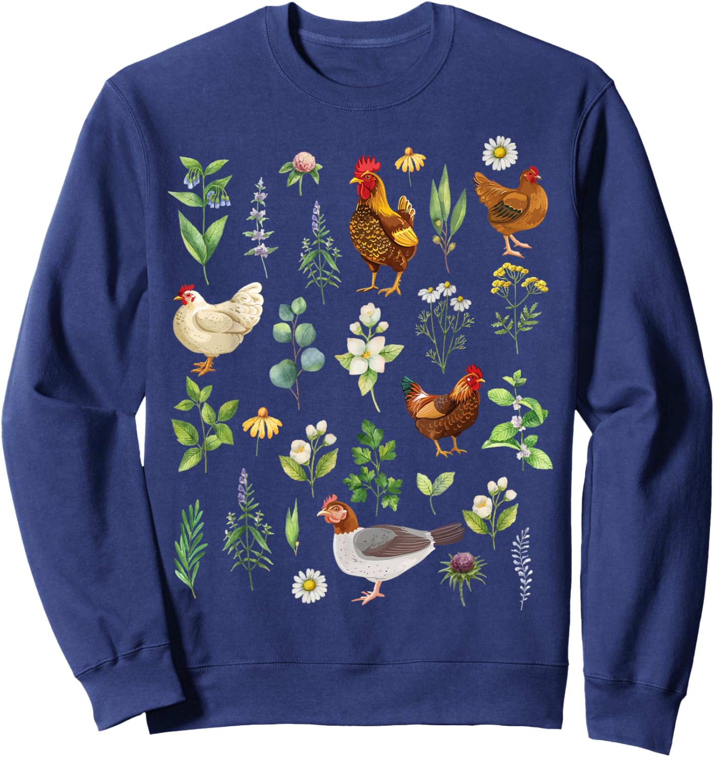 Wildflower Chicken Garden Farm Animal Lover Floral Farmer Sweatshirt - Sweatshirt | Navy
