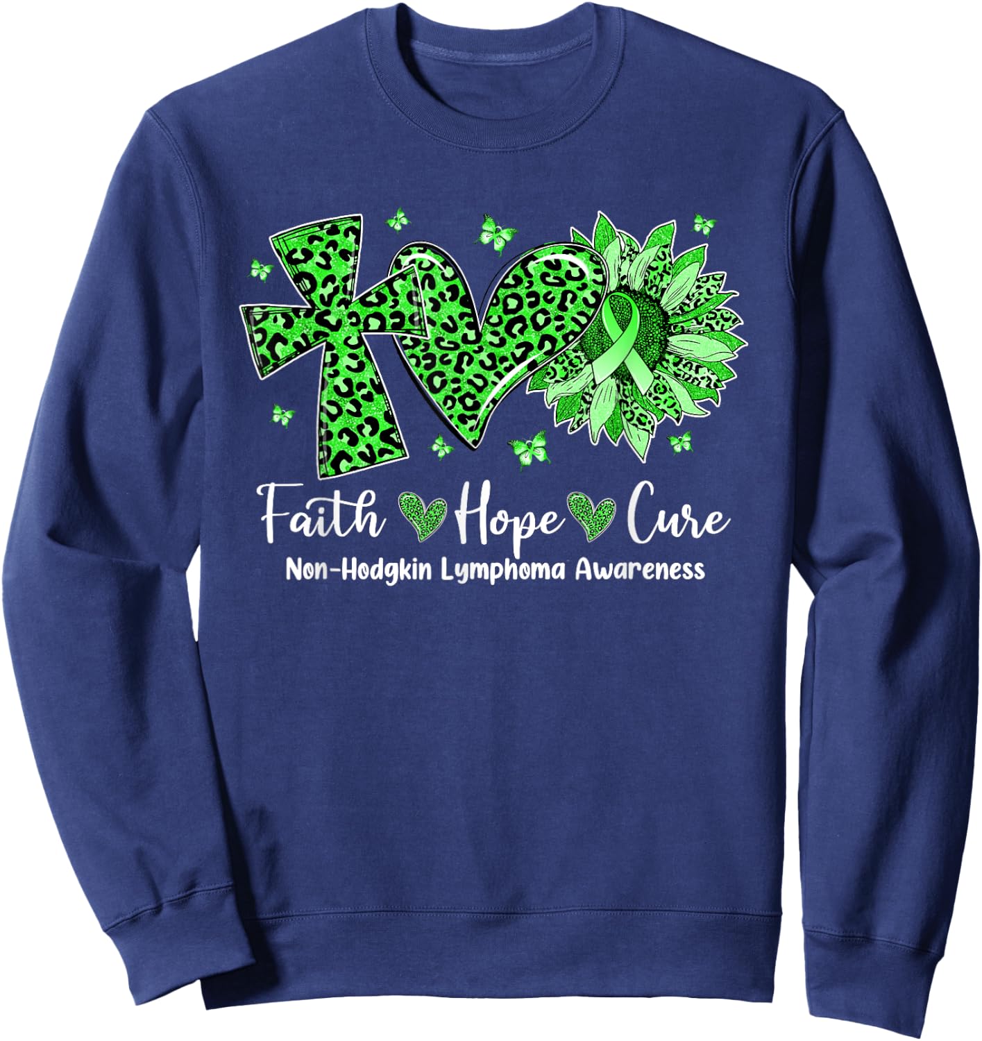 Faith Hope Cure Sunflower Leopard Non-Hodgkin Lymphoma Sweatshirt - Sweatshirt | Navy