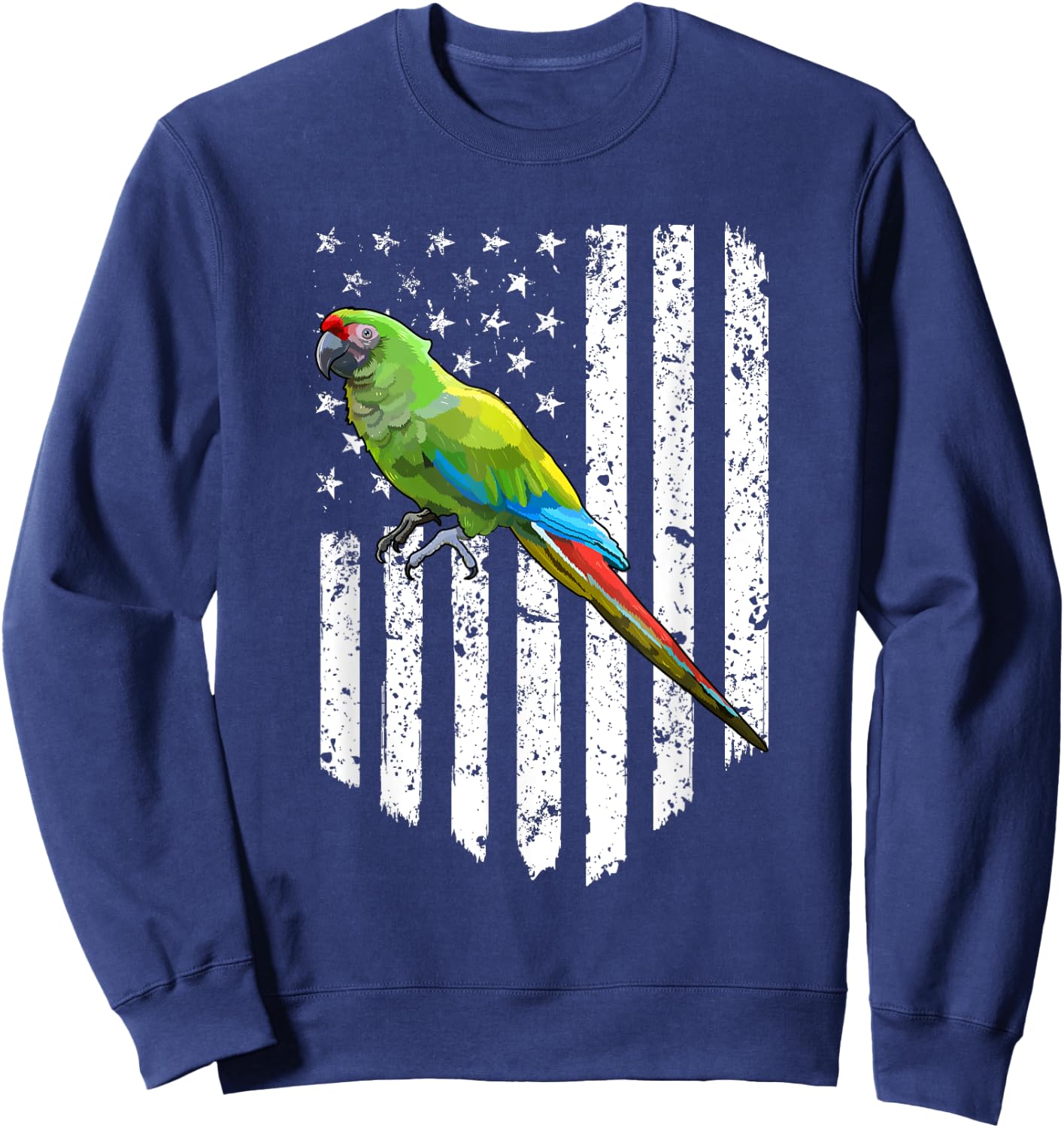 White American Flag Military Macaw Bird 4th Of July Women Men Sweatshirt - Sweatshirt | Navy