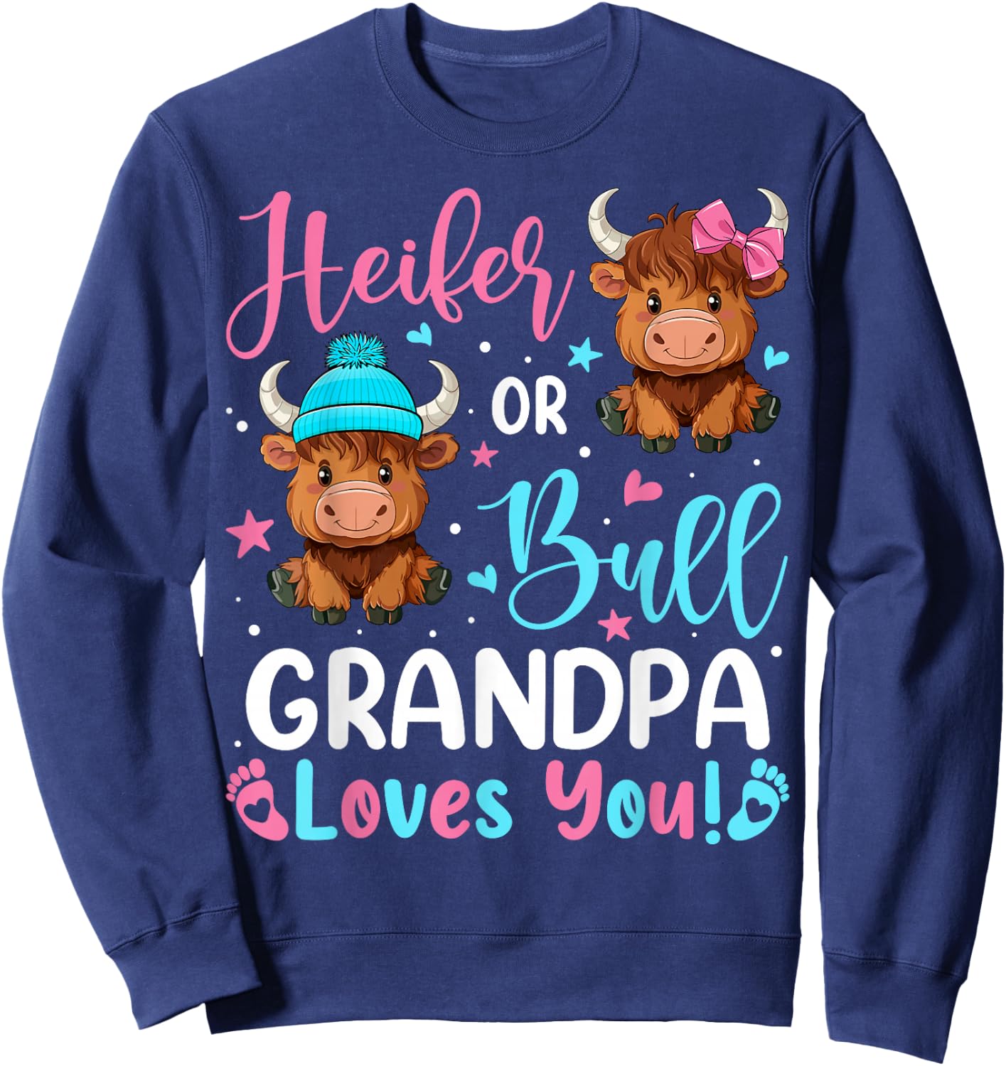 Bull or Heifer Grandpa Loves You Highland Cow Lover Sweatshirt - Sweatshirt | Navy
