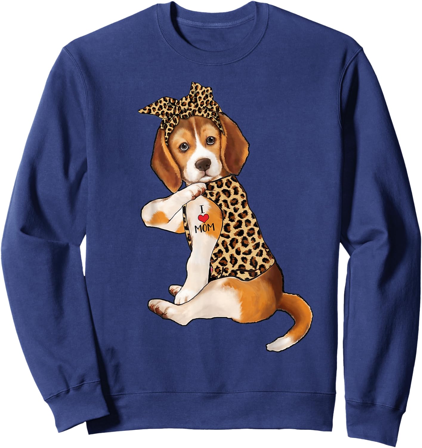 Beagle Dog Lover I Love Mom Tattoo Leopard Mothers Day Sweatshirt - Sweatshirt | Navy
