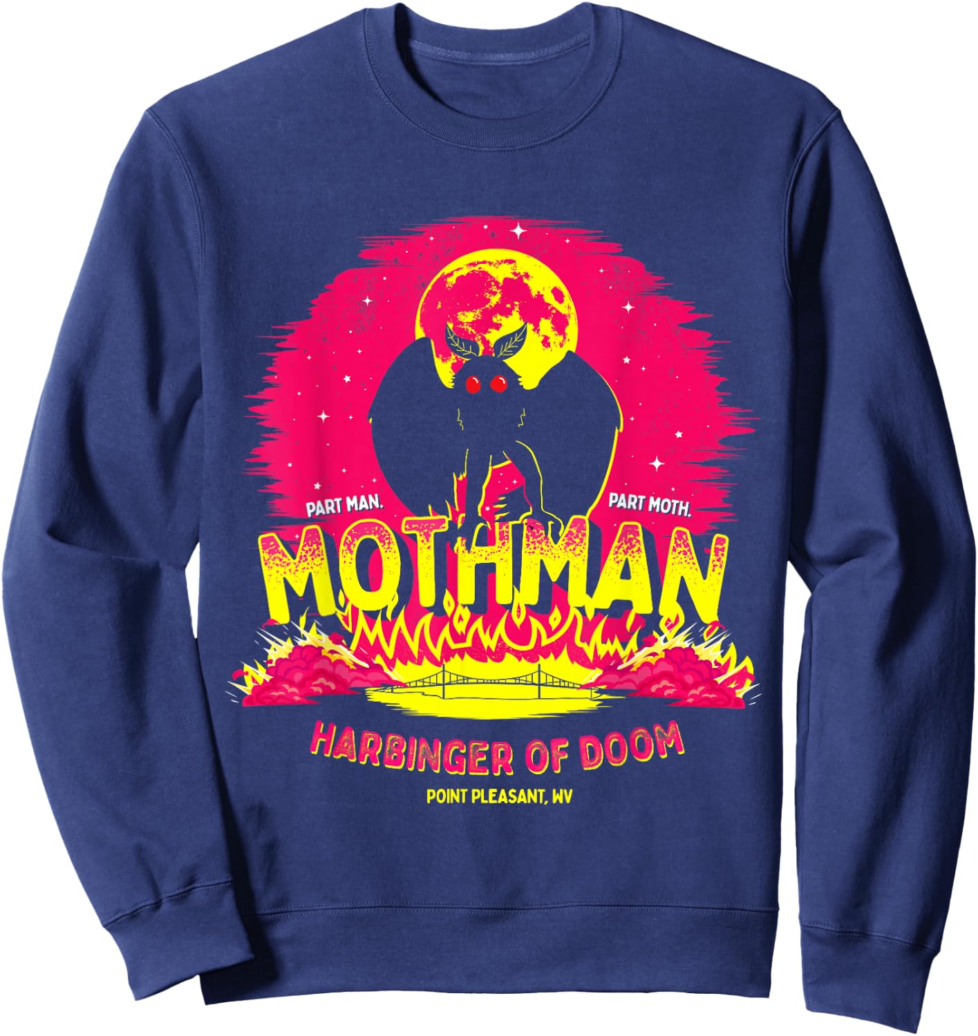Mothman - Harbinger of Doom! Funny Cute Cryptid Creature Short Sleeve Sweatshirt - Sweatshirt | Navy