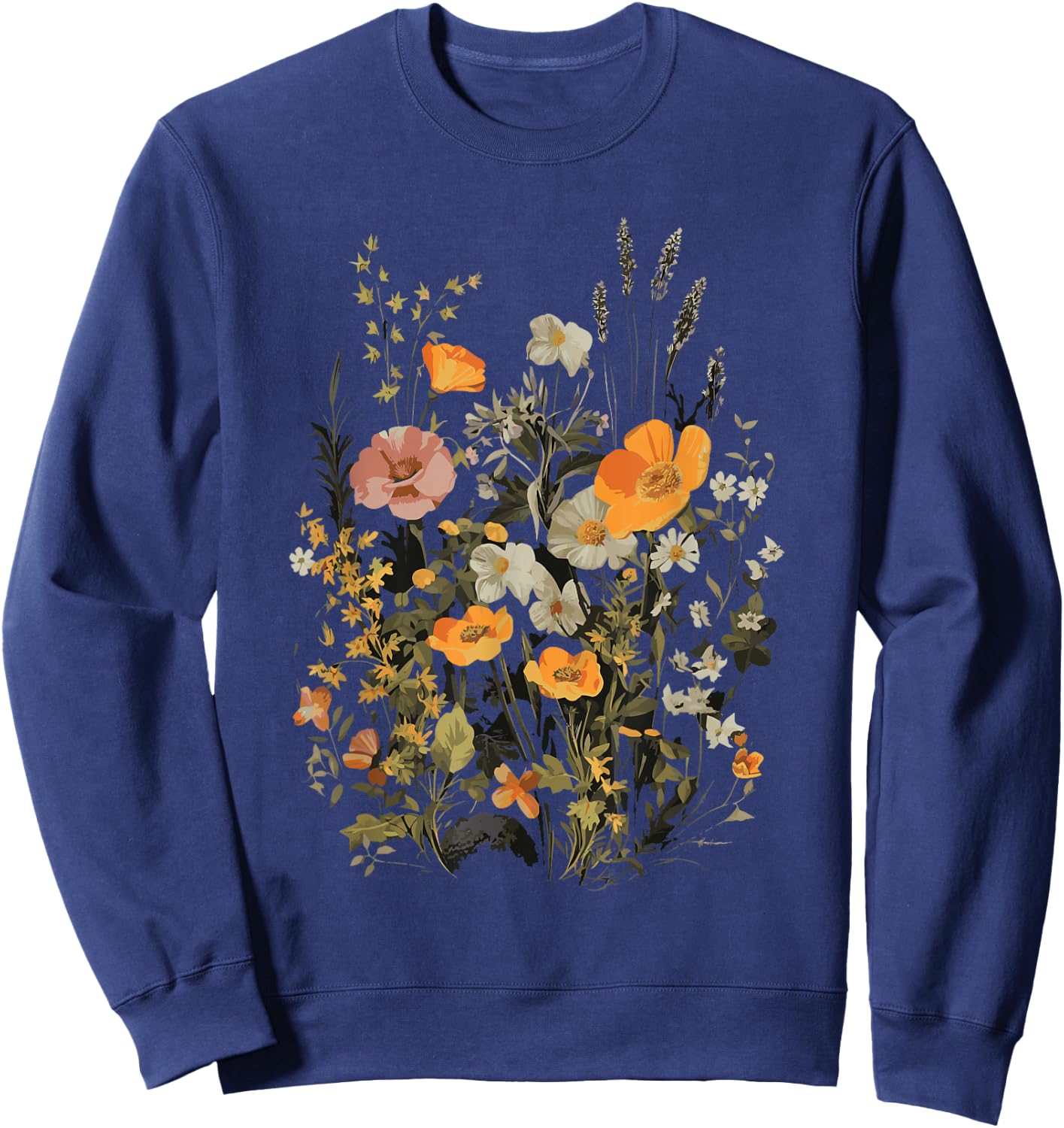 Vintage Flowers Floral Pressed Flower Sweatshirt - Sweatshirt | Navy