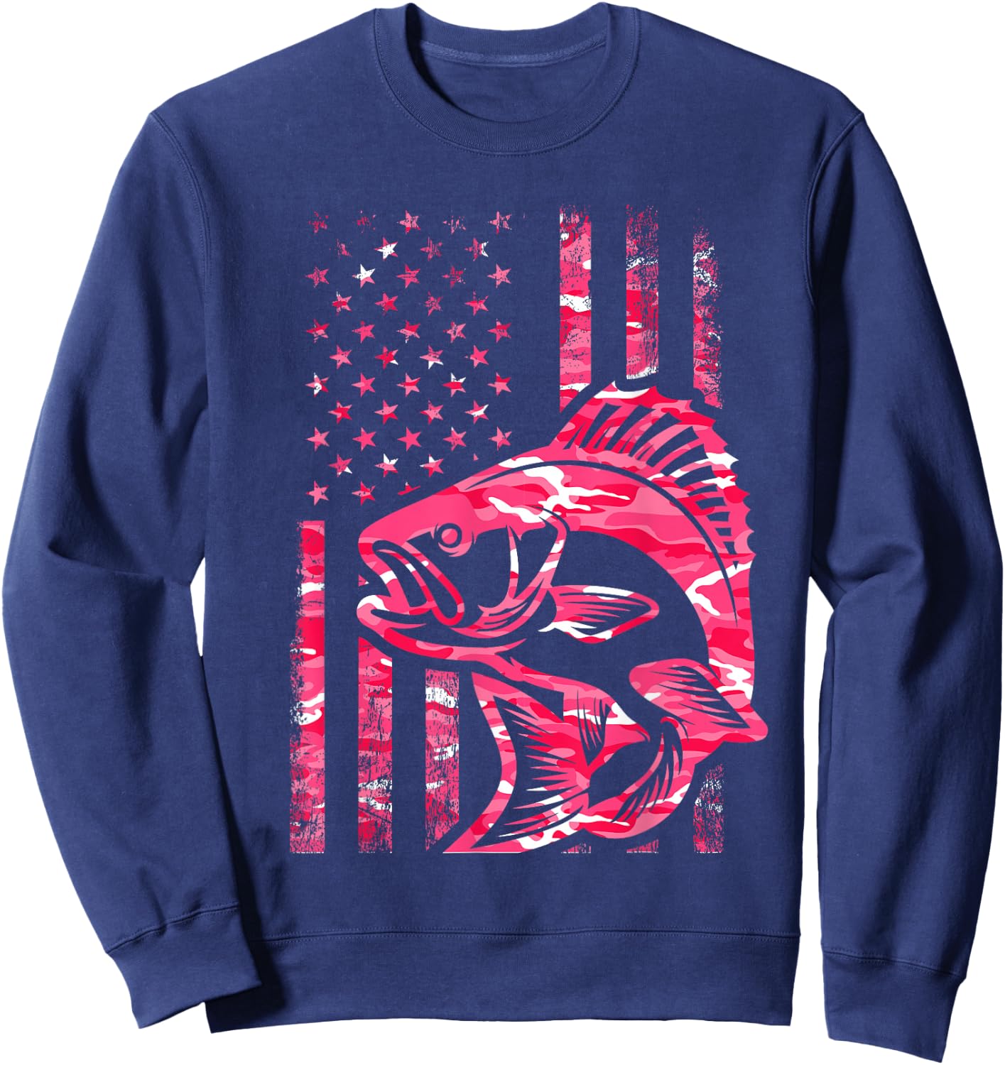 Pink Camo American Flag Fishing Shirt Women Bass Fishing Sweatshirt - Sweatshirt | Navy