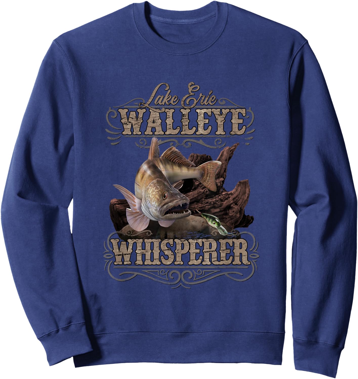 Lake Erie Walleye Whisperer Vintage Fishing Sweatshirt - Sweatshirt | Navy