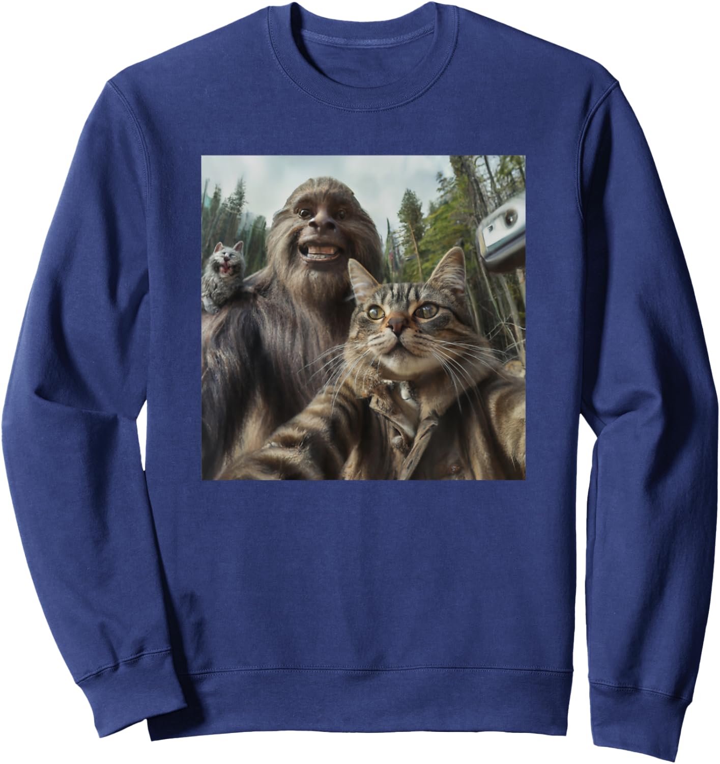 Cat Bigfoot Sasquatch Selfie Photo Funny Retro Classic Humor Sweatshirt - Sweatshirt | Navy