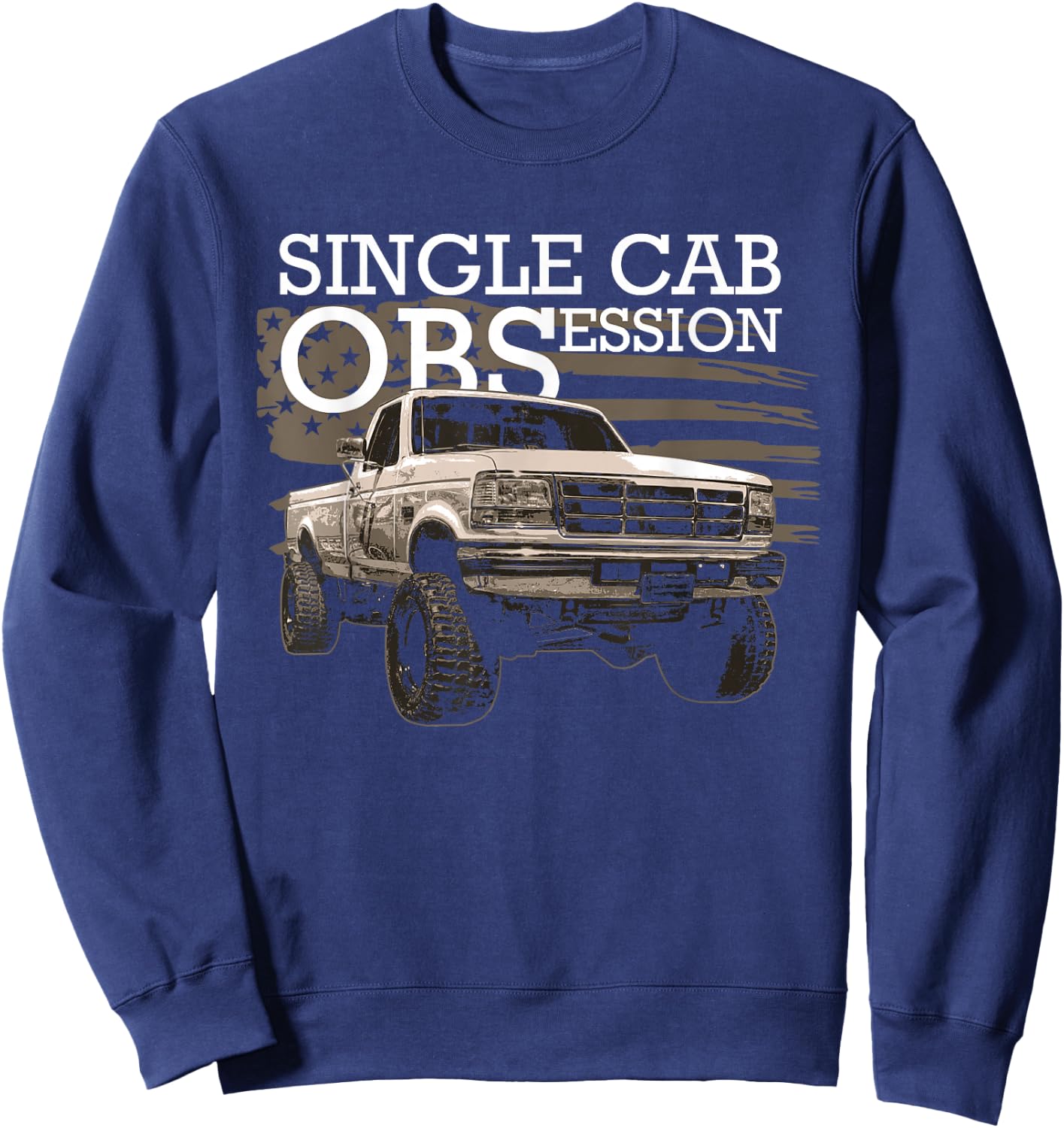 OBS Single Cab Truck American Flag Old Body Style Truck Sweatshirt - Sweatshirt | Navy
