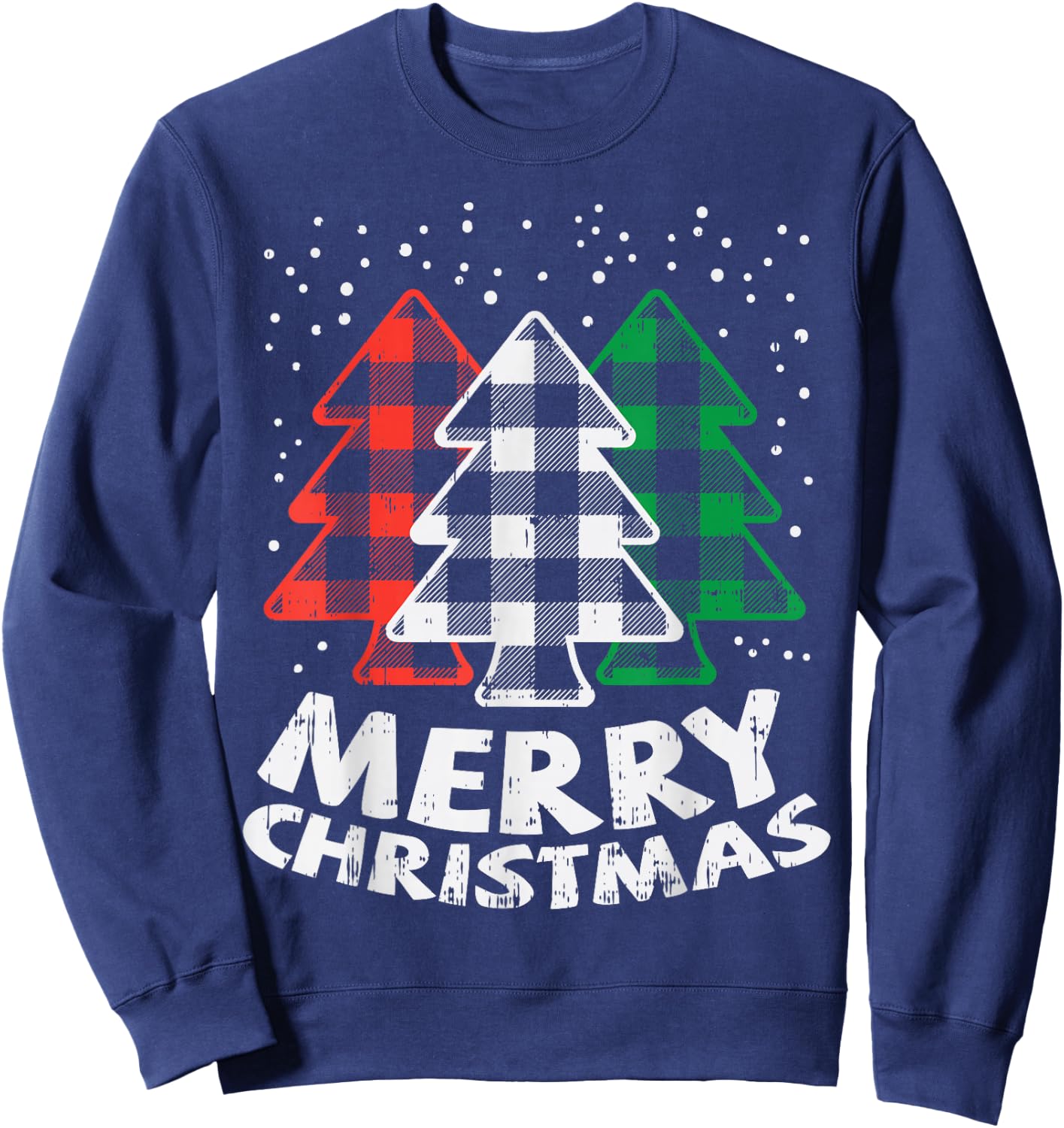 Green White Red Buffalo Plaid Merry Christmas Trees Gift Sweatshirt - Sweatshirt | Navy