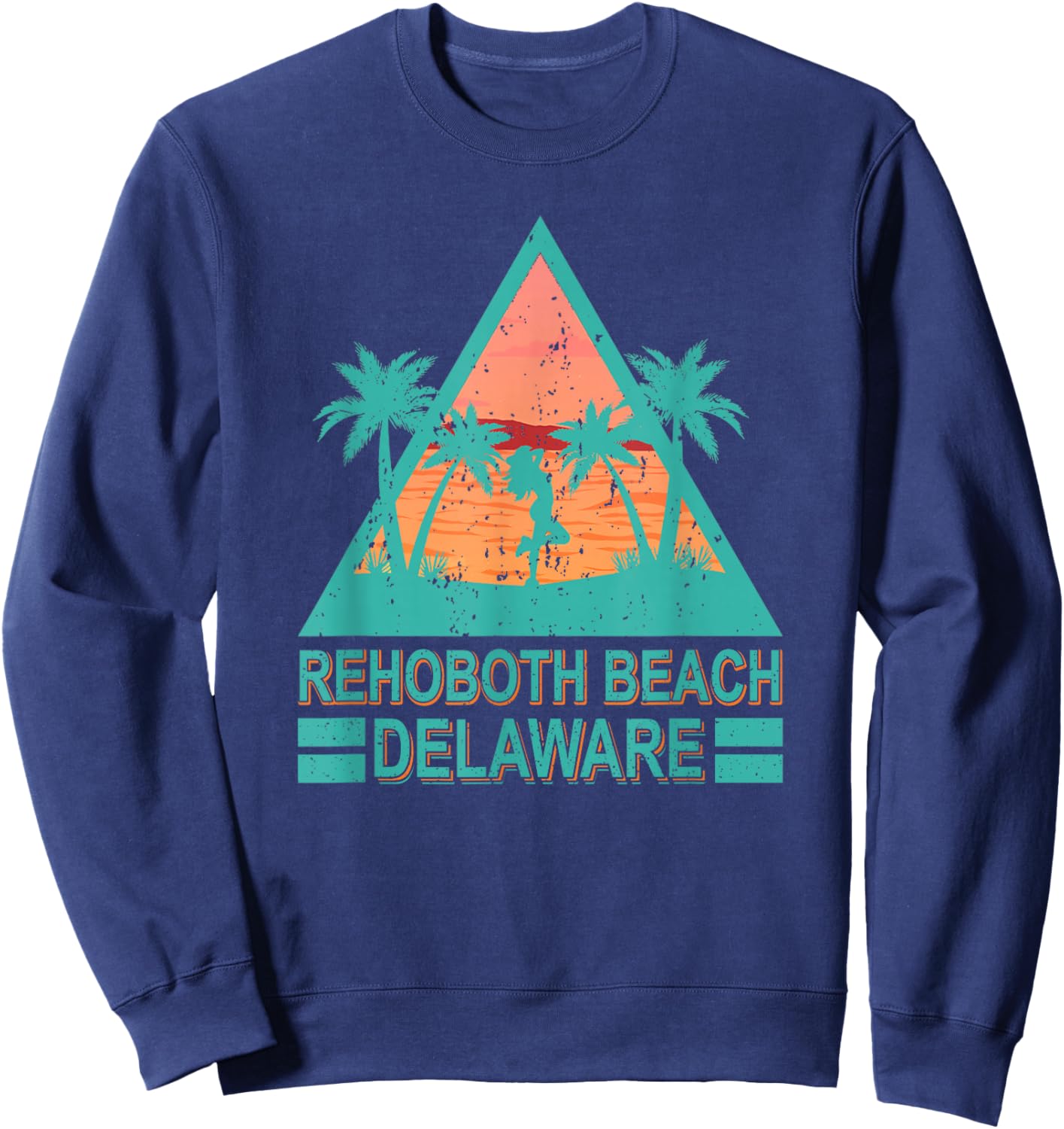 Vintage Palm Trees In Retro Triangle Rehoboth Beach Delaware Women Girls Kids Sweatshirt - Sweatshirt | Navy