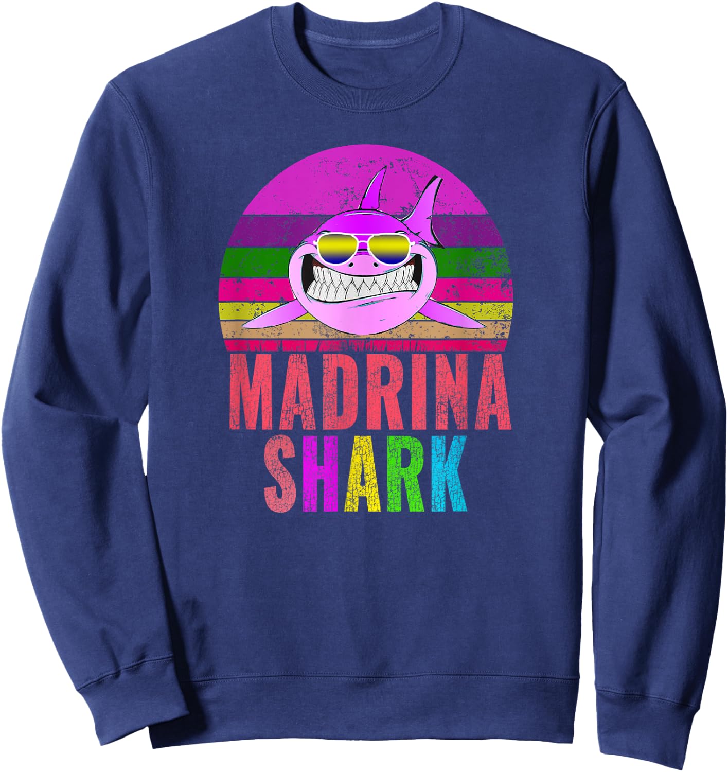 Madrina Shark Funny Spanish Godmother Vintage Sweatshirt - Sweatshirt | Navy
