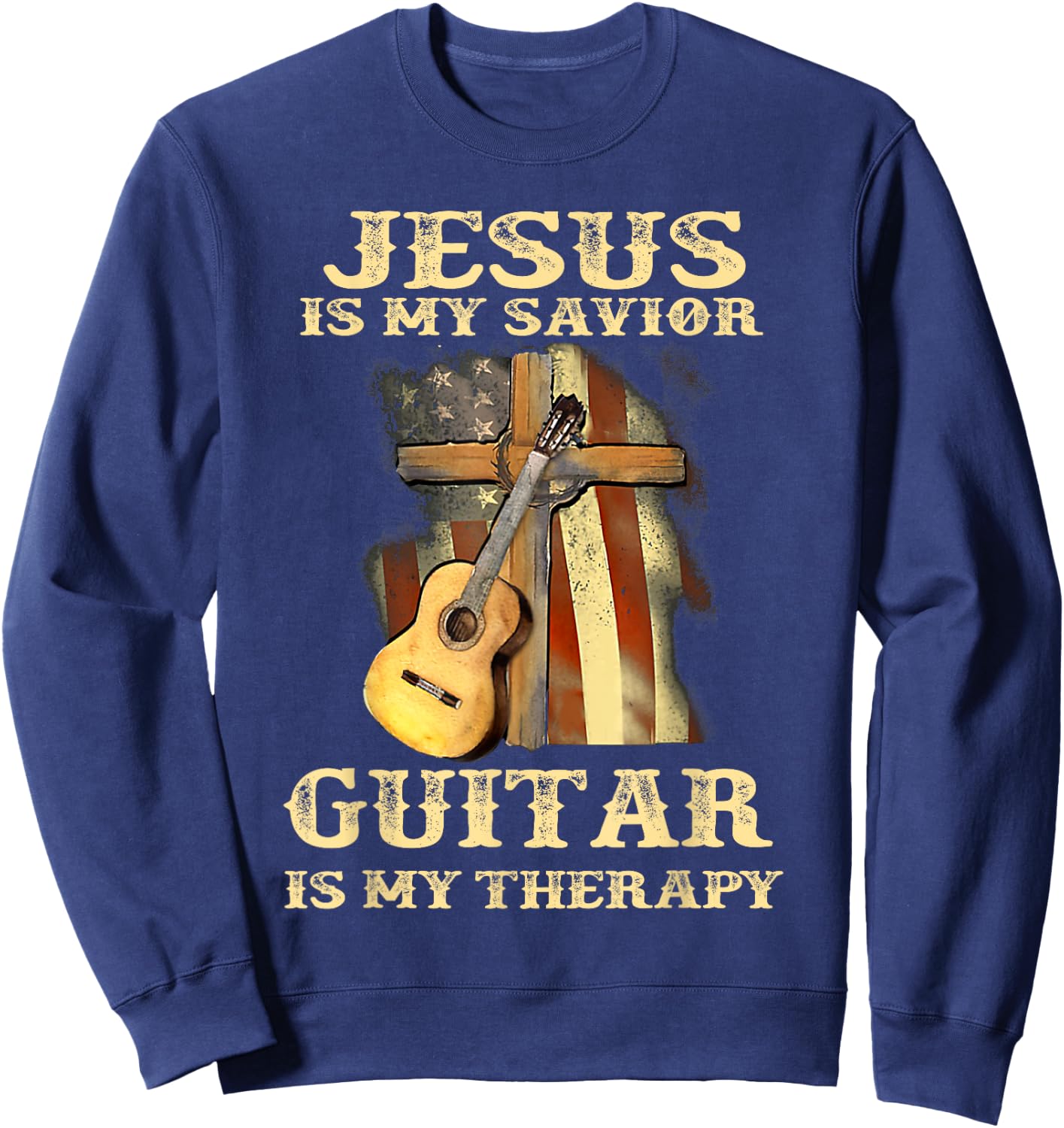 Jesus Is My Savior Guitar Is My Therapy Funny Christian Sweatshirt - Sweatshirt | Navy